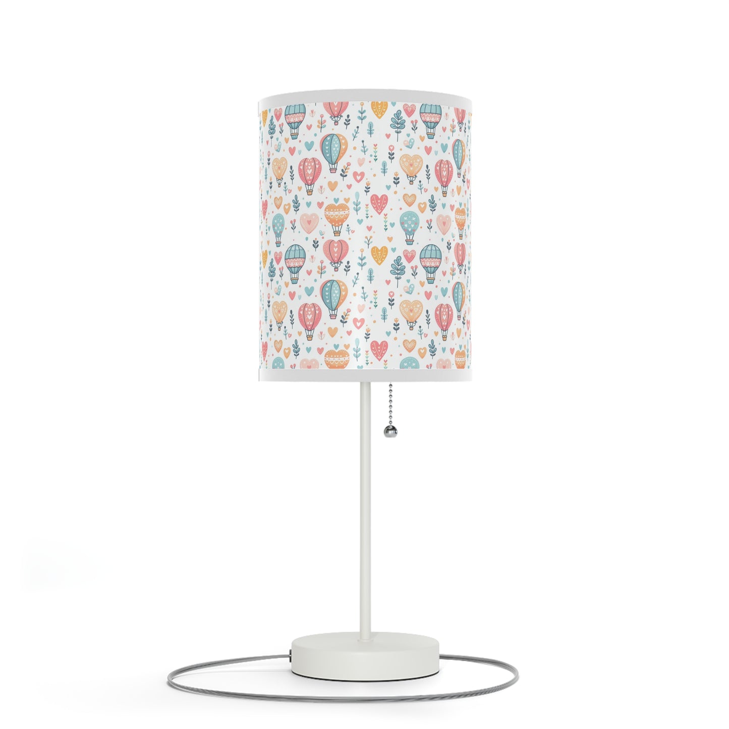 Table Lamp, Hearts & Hot Air Balloons Whimsical Pastel Art, Night Light, Nursery Decor, Bedroom Lamp, Gift for Her, Desk Lamp