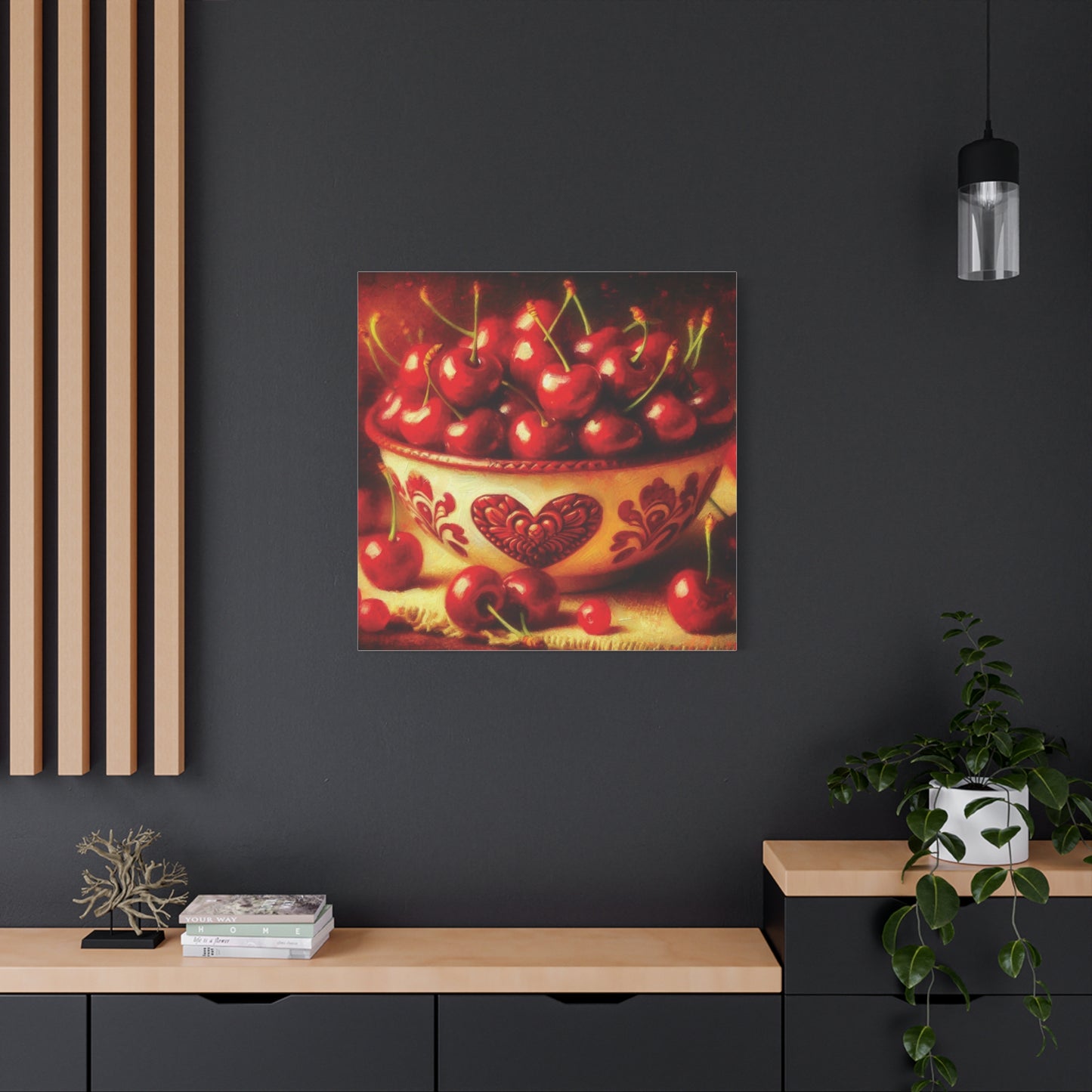 Canvas Print, Love is a Bowl of Cherries, Valentine's Day Gift, Romantic Oil Paint Style Wall Art, Heartwarming Home Decor,