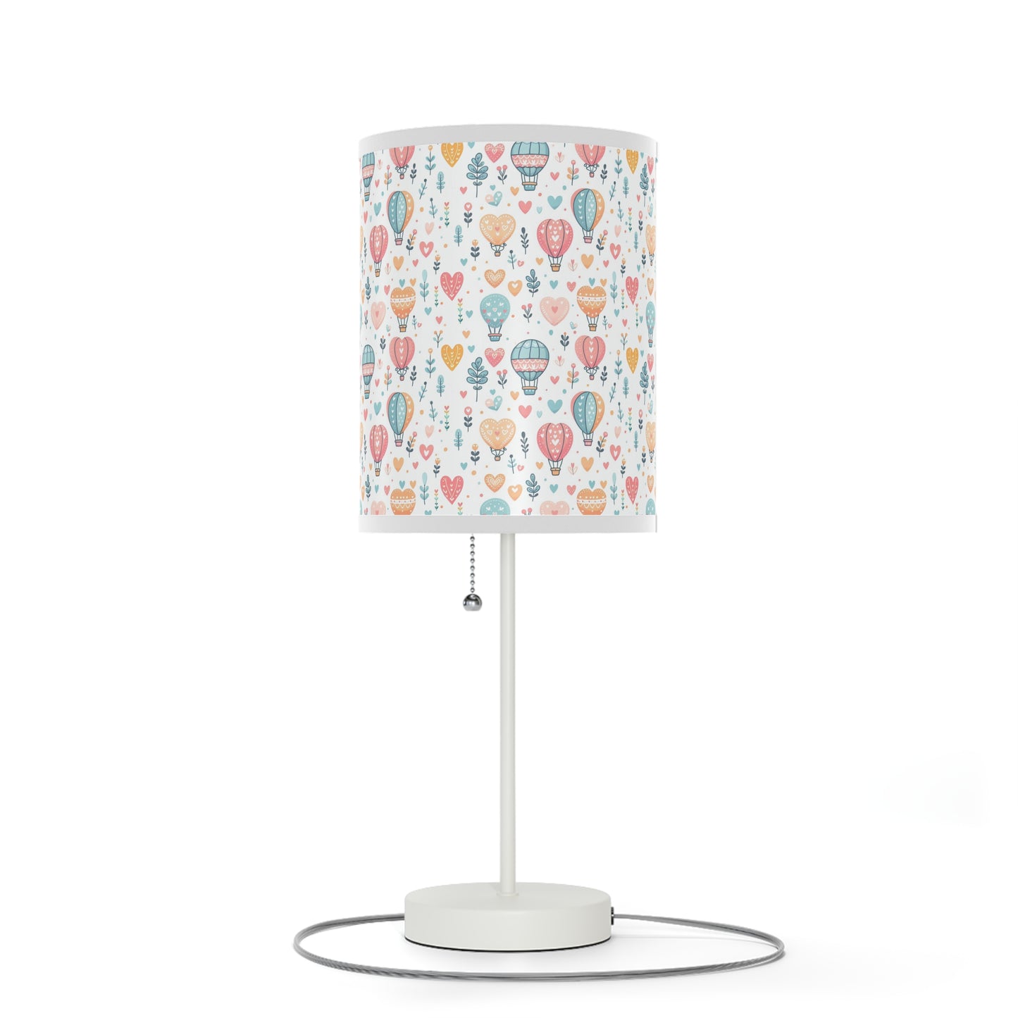 Table Lamp, Hearts & Hot Air Balloons Whimsical Pastel Art, Night Light, Nursery Decor, Bedroom Lamp, Gift for Her, Desk Lamp