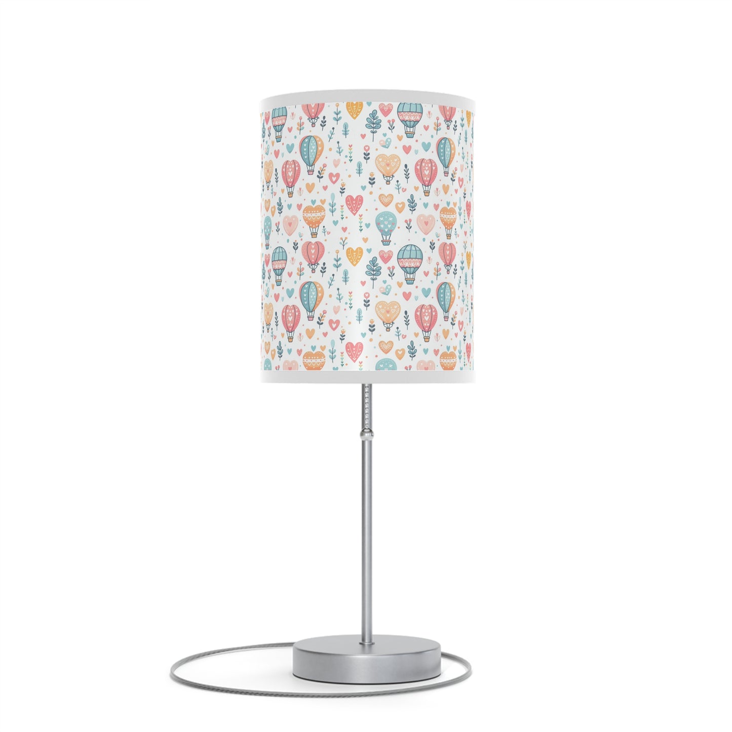 Table Lamp, Hearts & Hot Air Balloons Whimsical Pastel Art, Night Light, Nursery Decor, Bedroom Lamp, Gift for Her, Desk Lamp