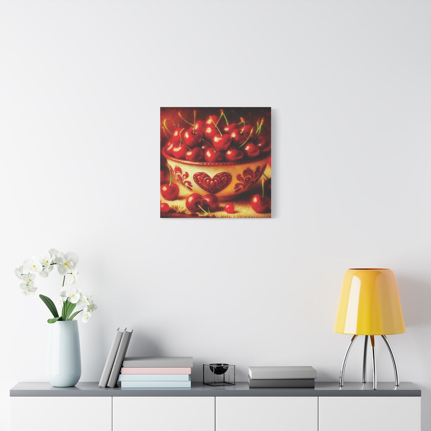 Canvas Print, Love is a Bowl of Cherries, Valentine's Day Gift, Romantic Oil Paint Style Wall Art, Heartwarming Home Decor,