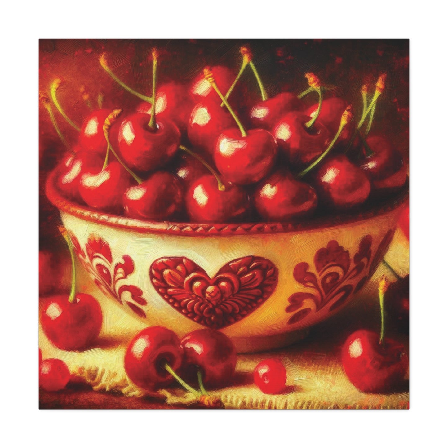 Canvas Print, Love is a Bowl of Cherries, Valentine's Day Gift, Romantic Oil Paint Style Wall Art, Heartwarming Home Decor,
