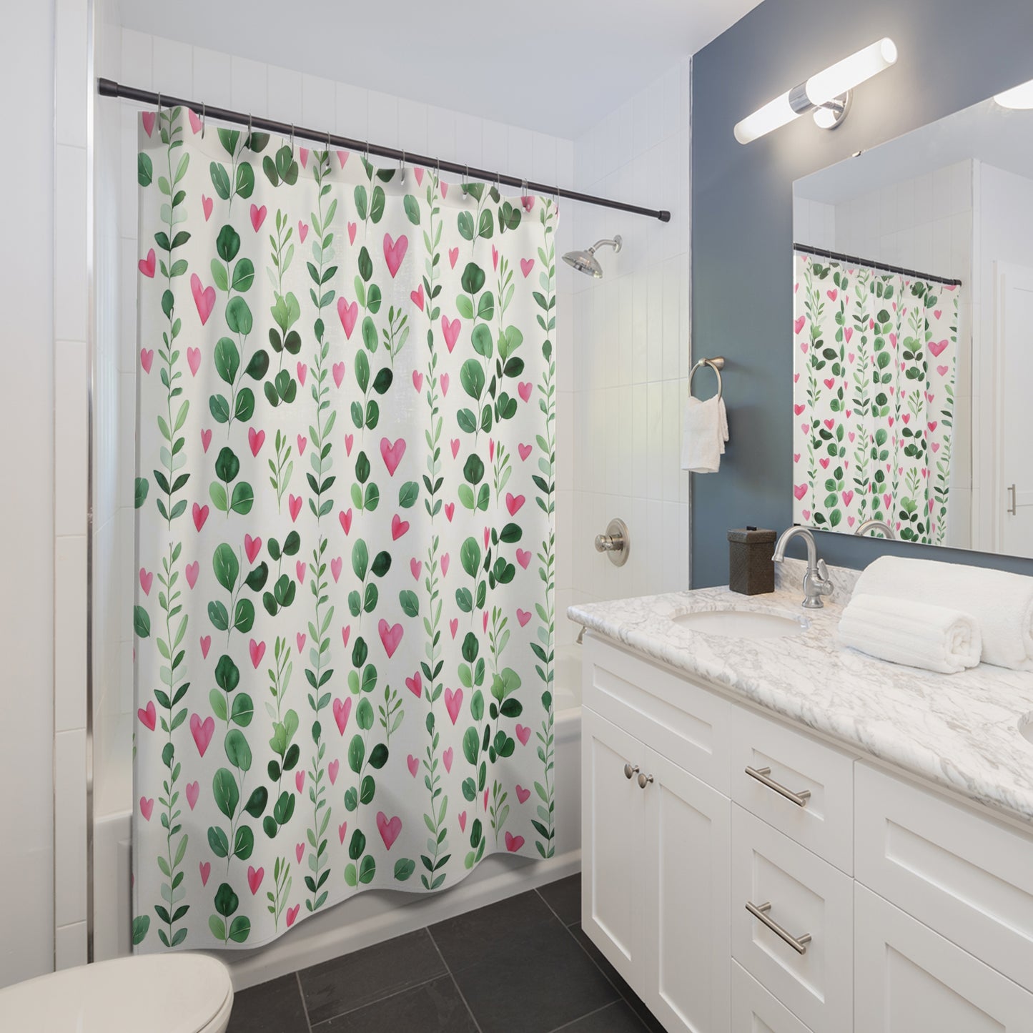 Hearts & Vines Shower Curtain - Cozy, Romantic Bathroom Decor, Valentine's Day Gift, Home Accessories, Floral Bath Curtain, Love Theme Decor
