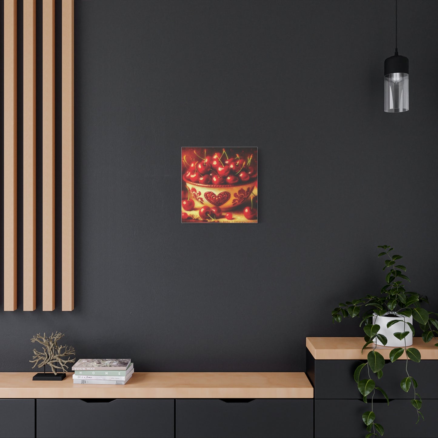 Canvas Print, Love is a Bowl of Cherries, Valentine's Day Gift, Romantic Oil Paint Style Wall Art, Heartwarming Home Decor,
