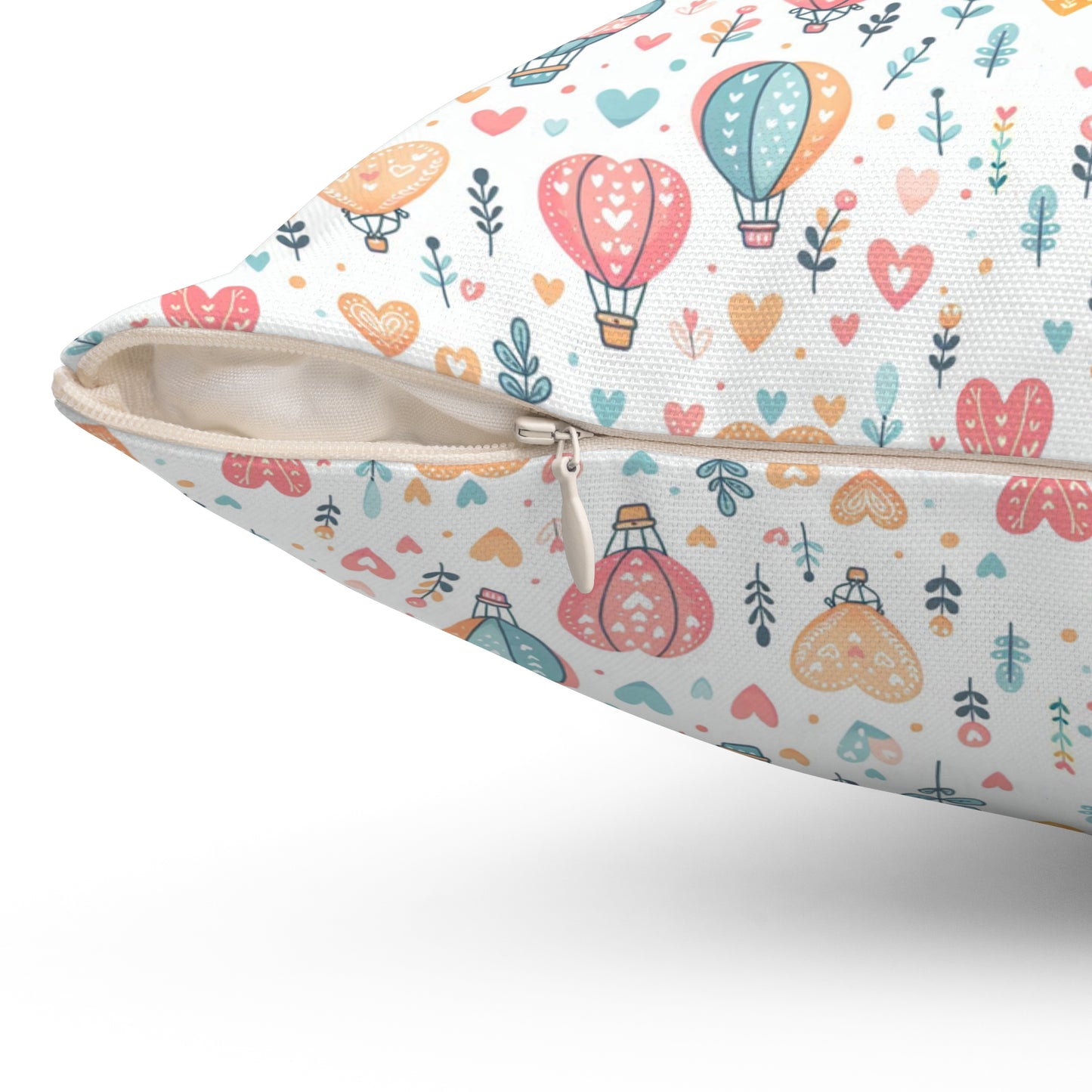 Hearts & Hot Air Balloons Spun Polyester Square Pillow