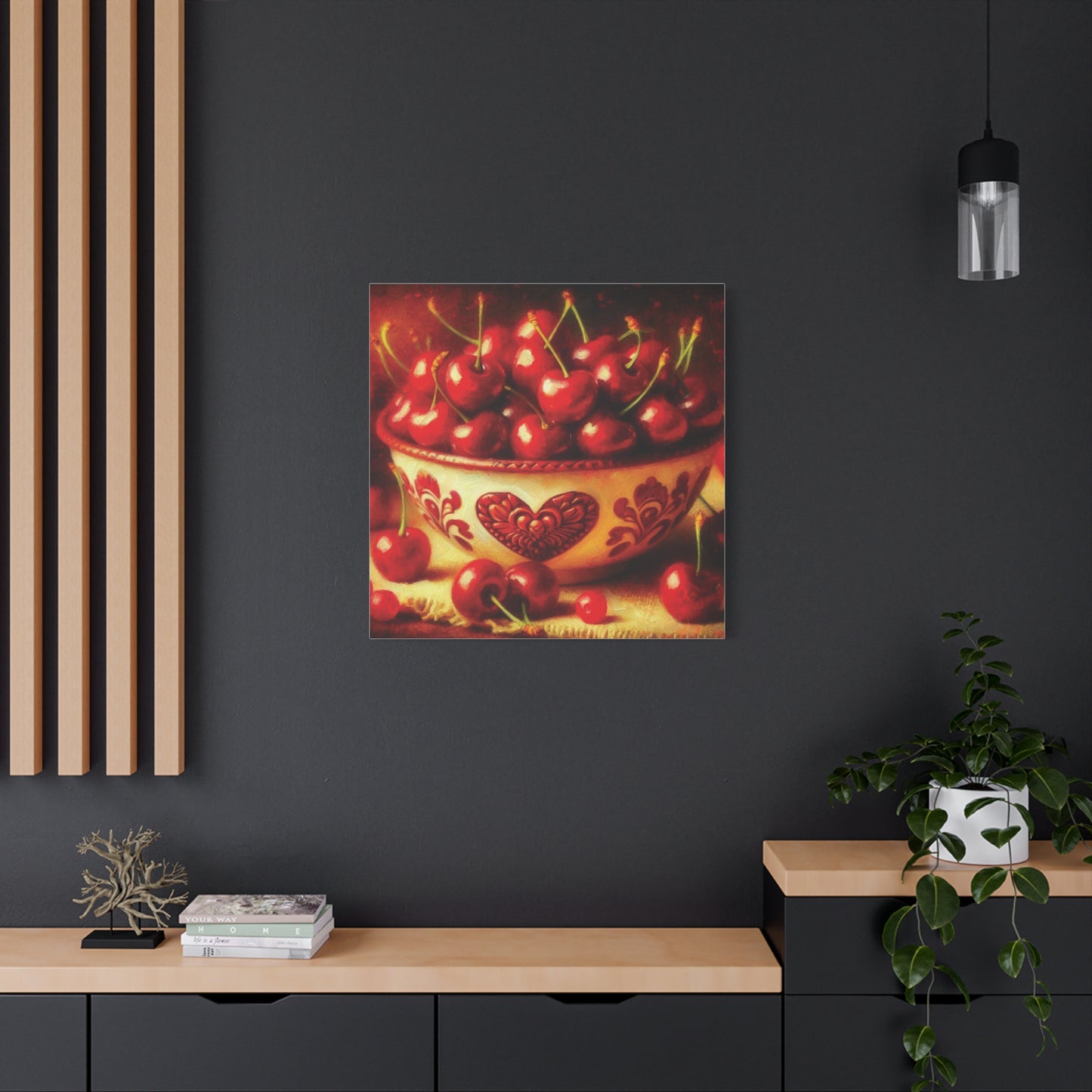 Canvas Print, Love is a Bowl of Cherries, Valentine's Day Gift, Romantic Oil Paint Style Wall Art, Heartwarming Home Decor,