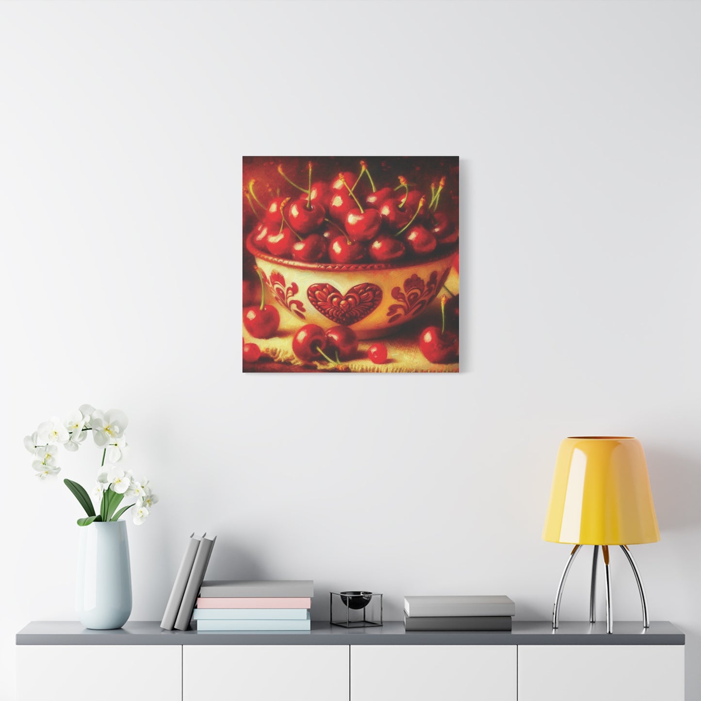 Canvas Print, Love is a Bowl of Cherries, Valentine's Day Gift, Romantic Oil Paint Style Wall Art, Heartwarming Home Decor,