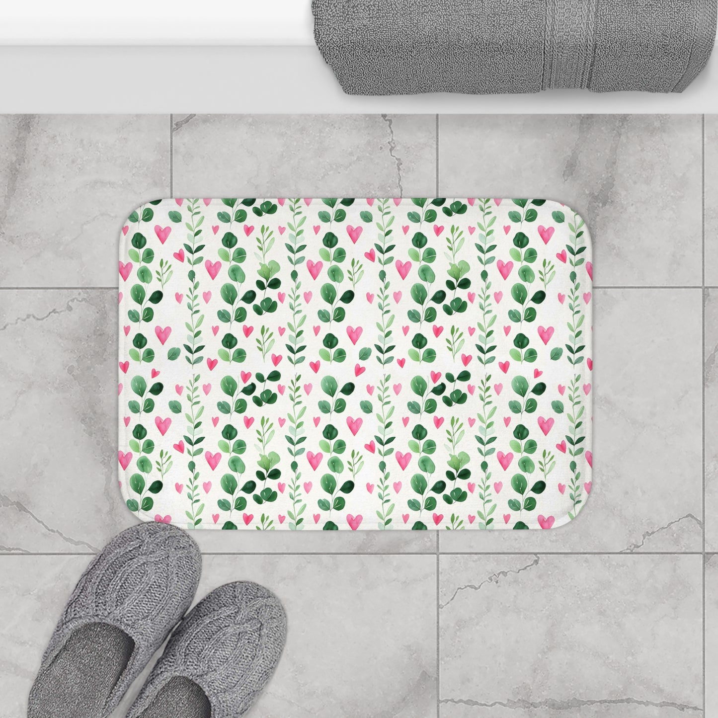 Heart & Vines Bath Mat, Romantic Bathroom Decor, Sweet Valentine's Day Gift, Cozy Home Accent, Floral Heart Rug, Cute Love Theme Mat