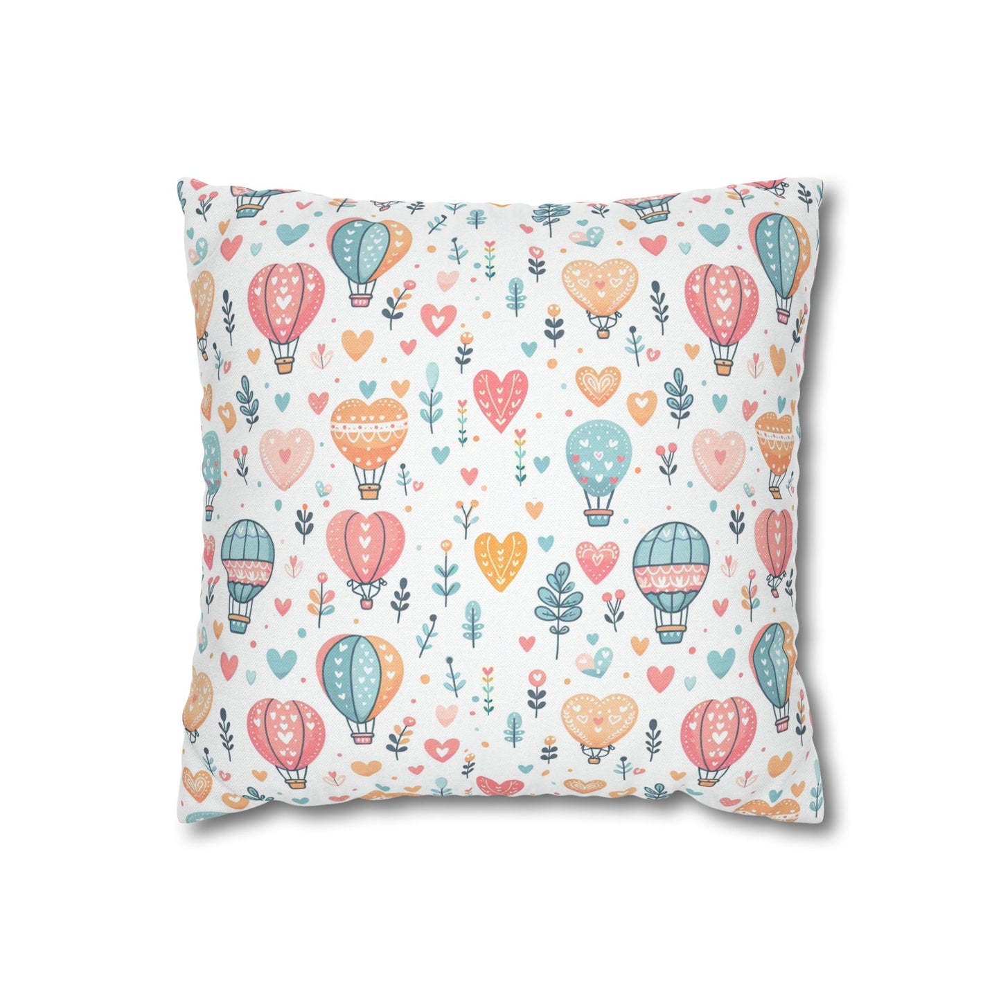 Hearts & Hot Air Balloons Spun Polyester Square Pillowcase