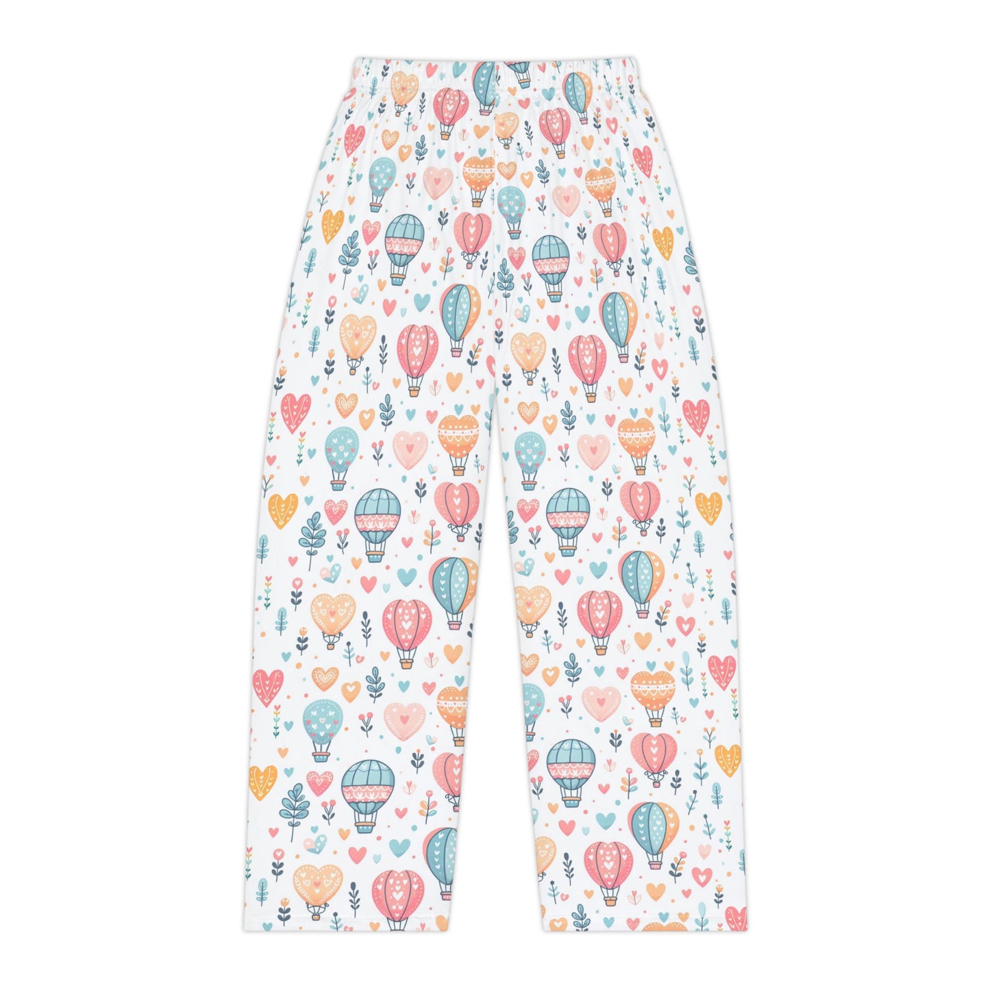 Women's Pajama Pants, Hearts & Hot Air Balloons, Whimsical Art, Soft Pastel Colors, Relaxation Lounge Wear