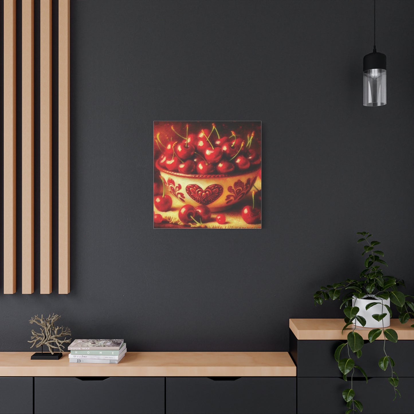 Canvas Print, Love is a Bowl of Cherries, Valentine's Day Gift, Romantic Oil Paint Style Wall Art, Heartwarming Home Decor,