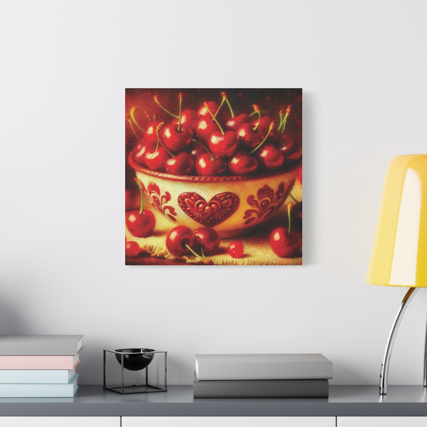 Canvas Print, Love is a Bowl of Cherries, Valentine's Day Gift, Romantic Oil Paint Style Wall Art, Heartwarming Home Decor,
