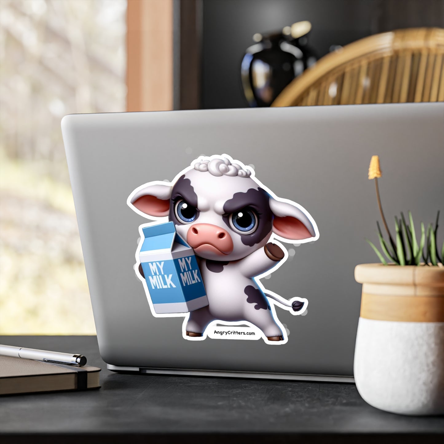 Angry Cow With Milk Decal