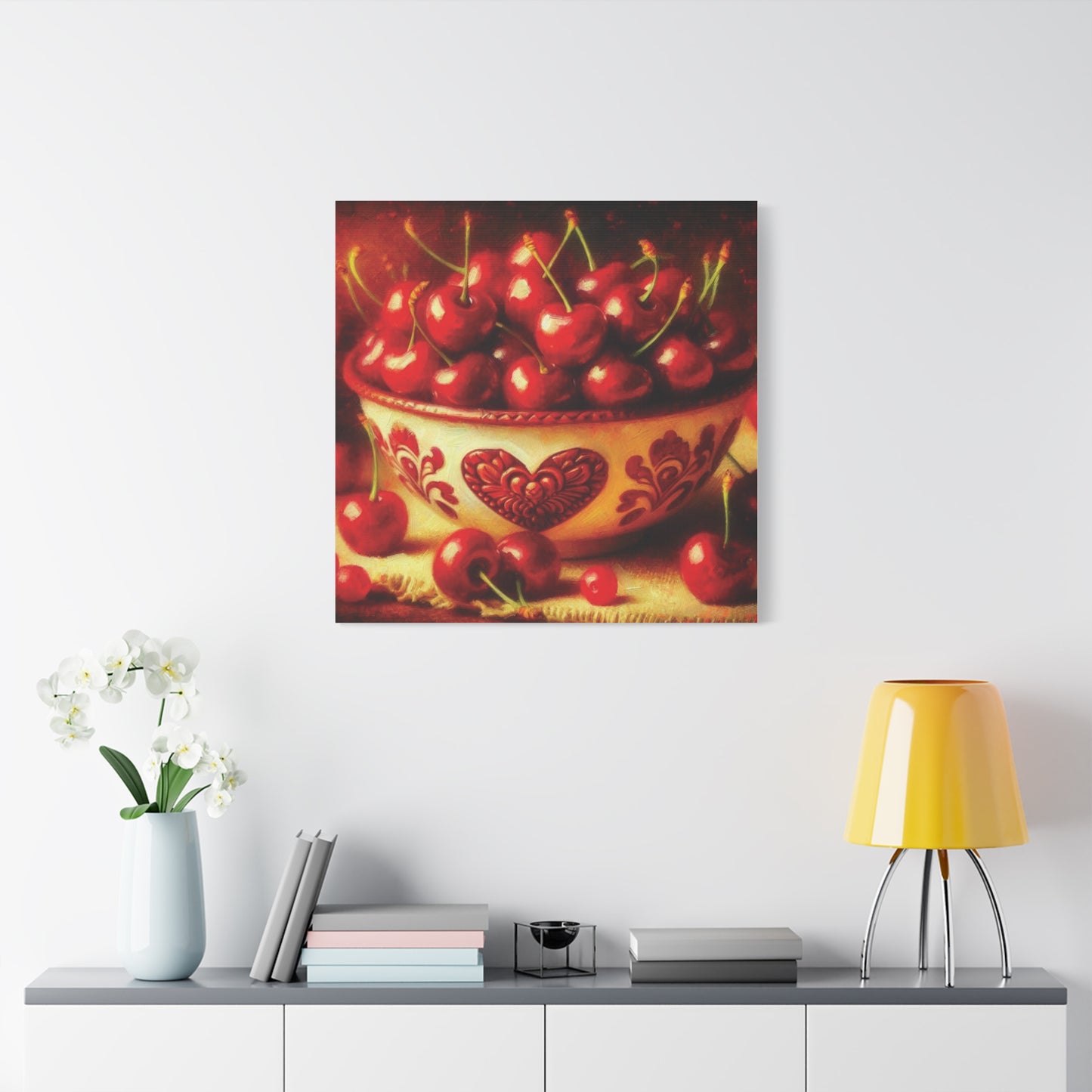 Canvas Print, Love is a Bowl of Cherries, Valentine's Day Gift, Romantic Oil Paint Style Wall Art, Heartwarming Home Decor,