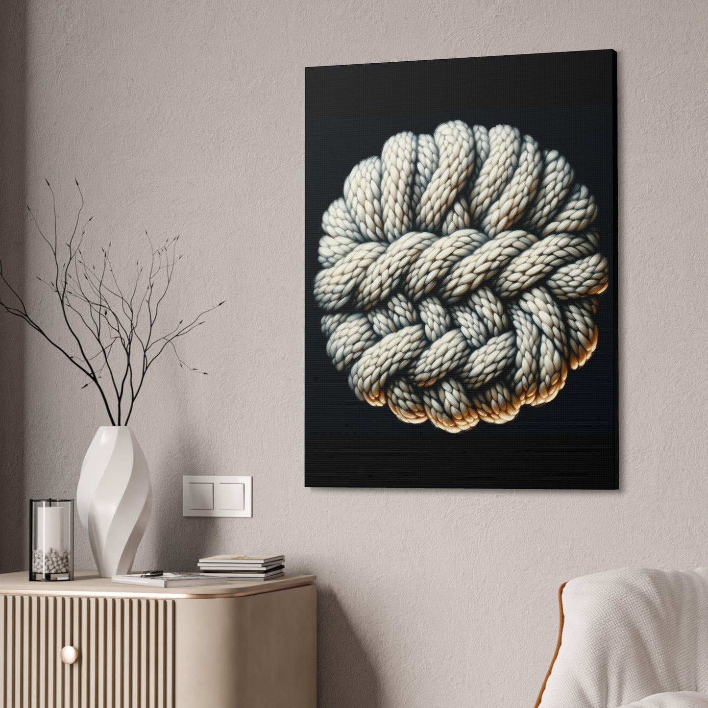Canvas Stretched, Fisherman Aesthetic Knitted Knot Wall Art, Nautical Decor, Fine Woolens Print, Ocean Theme Painting, Oil