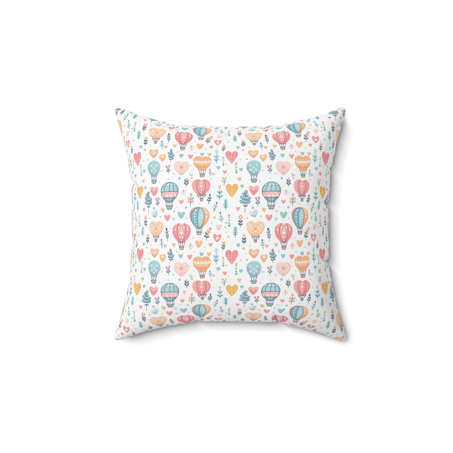 Hearts & Hot Air Balloons Spun Polyester Square Pillow
