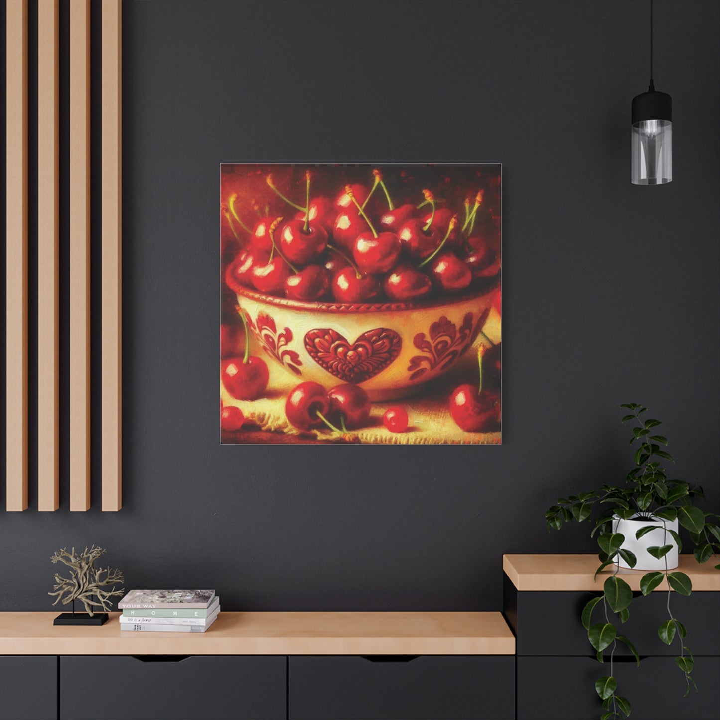 Canvas Print, Love is a Bowl of Cherries, Valentine's Day Gift, Romantic Oil Paint Style Wall Art, Heartwarming Home Decor,