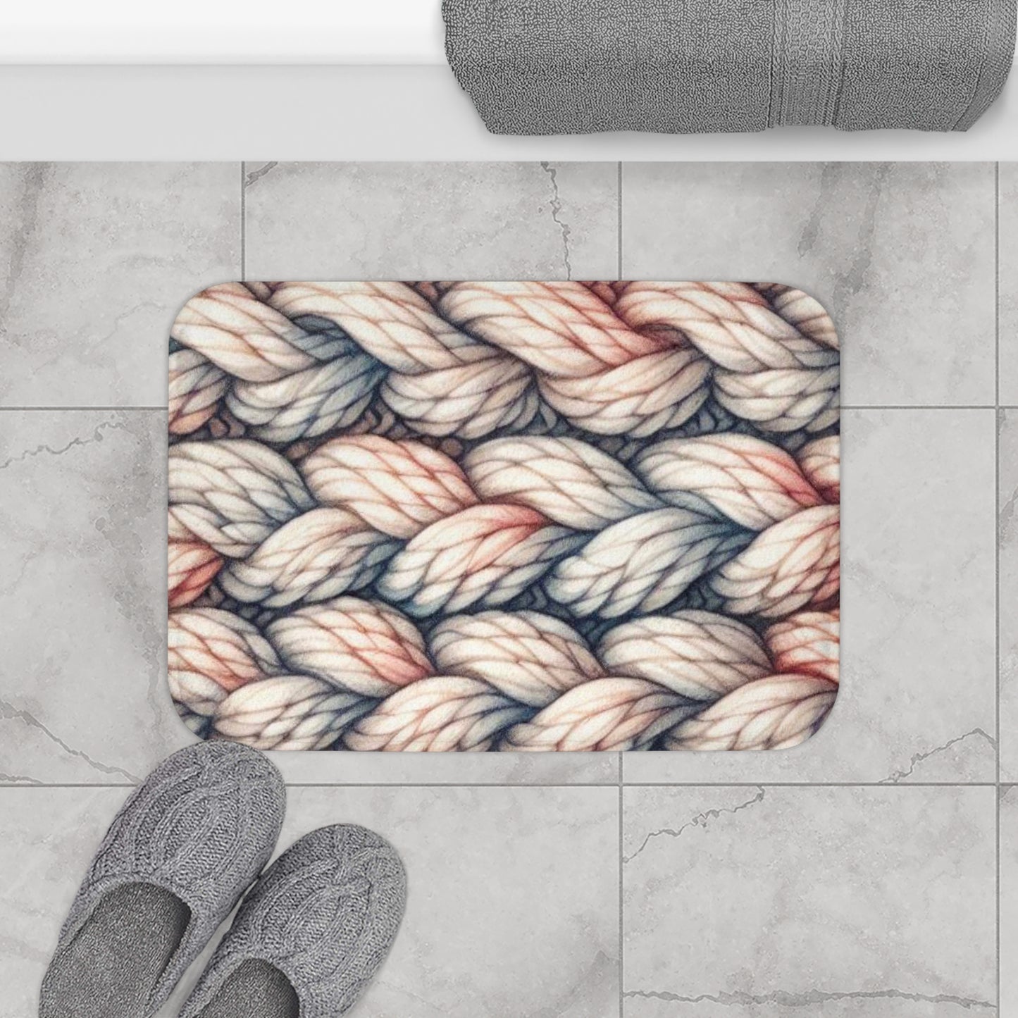 Bath Mat, Water Color Cable Knit Design