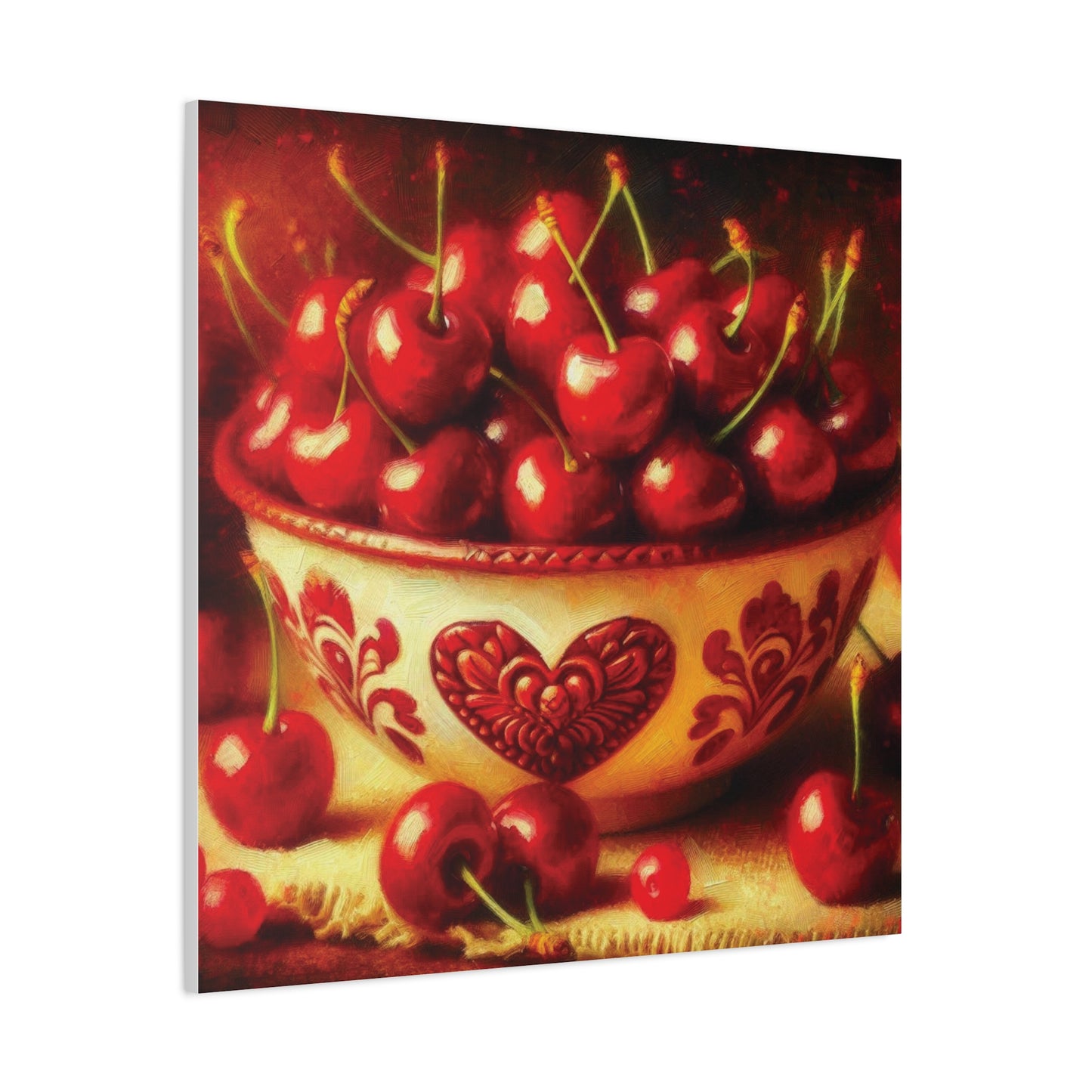 Canvas Print, Love is a Bowl of Cherries, Valentine's Day Gift, Romantic Oil Paint Style Wall Art, Heartwarming Home Decor,