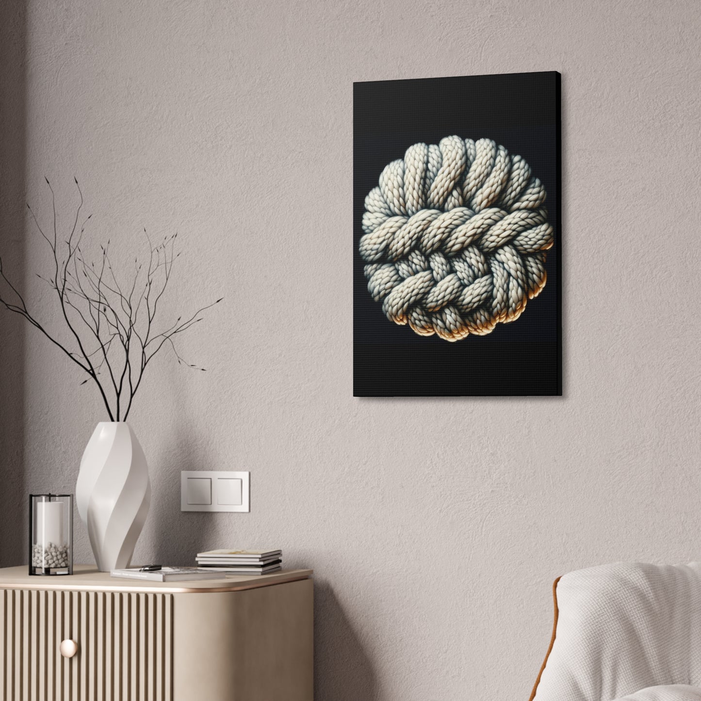 Canvas Stretched, Fisherman Aesthetic Knitted Knot Wall Art, Nautical Decor, Fine Woolens Print, Ocean Theme Painting, Oil