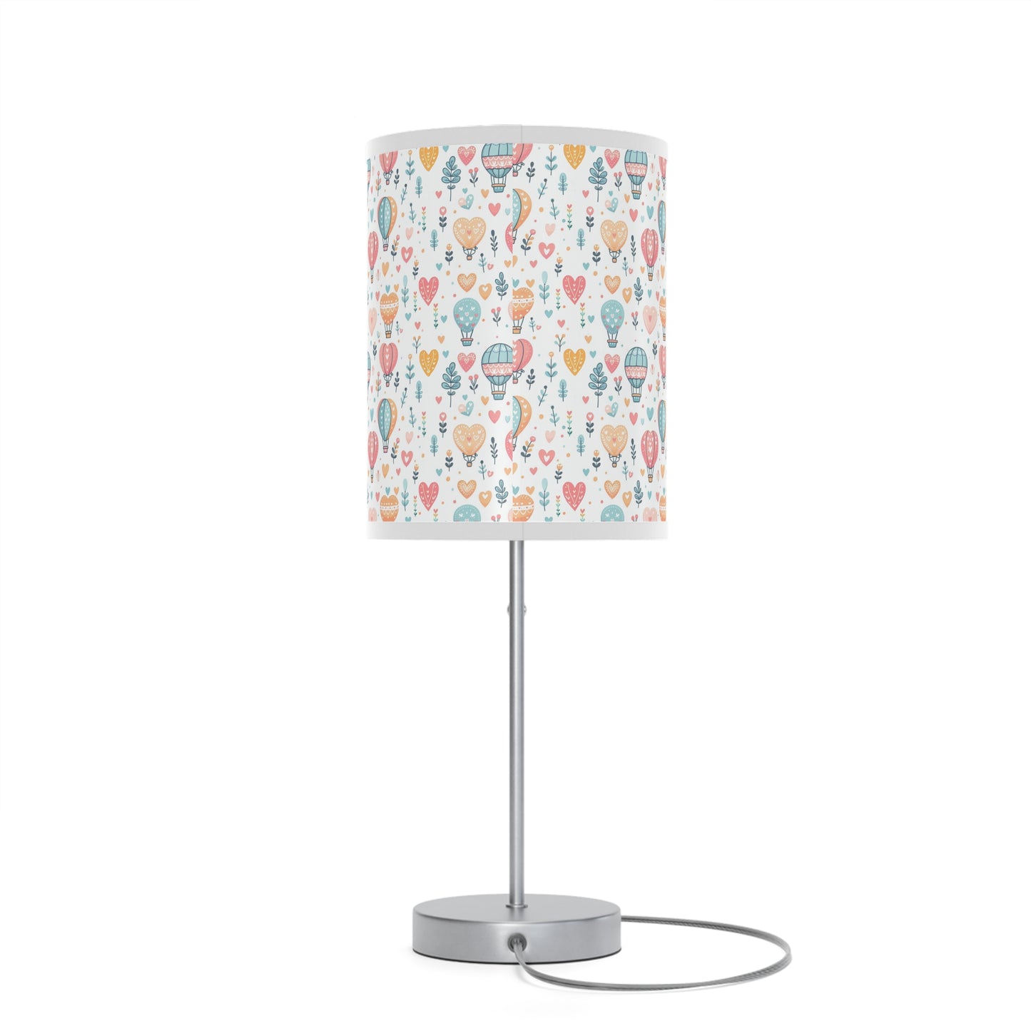 Table Lamp, Hearts & Hot Air Balloons Whimsical Pastel Art, Night Light, Nursery Decor, Bedroom Lamp, Gift for Her, Desk Lamp