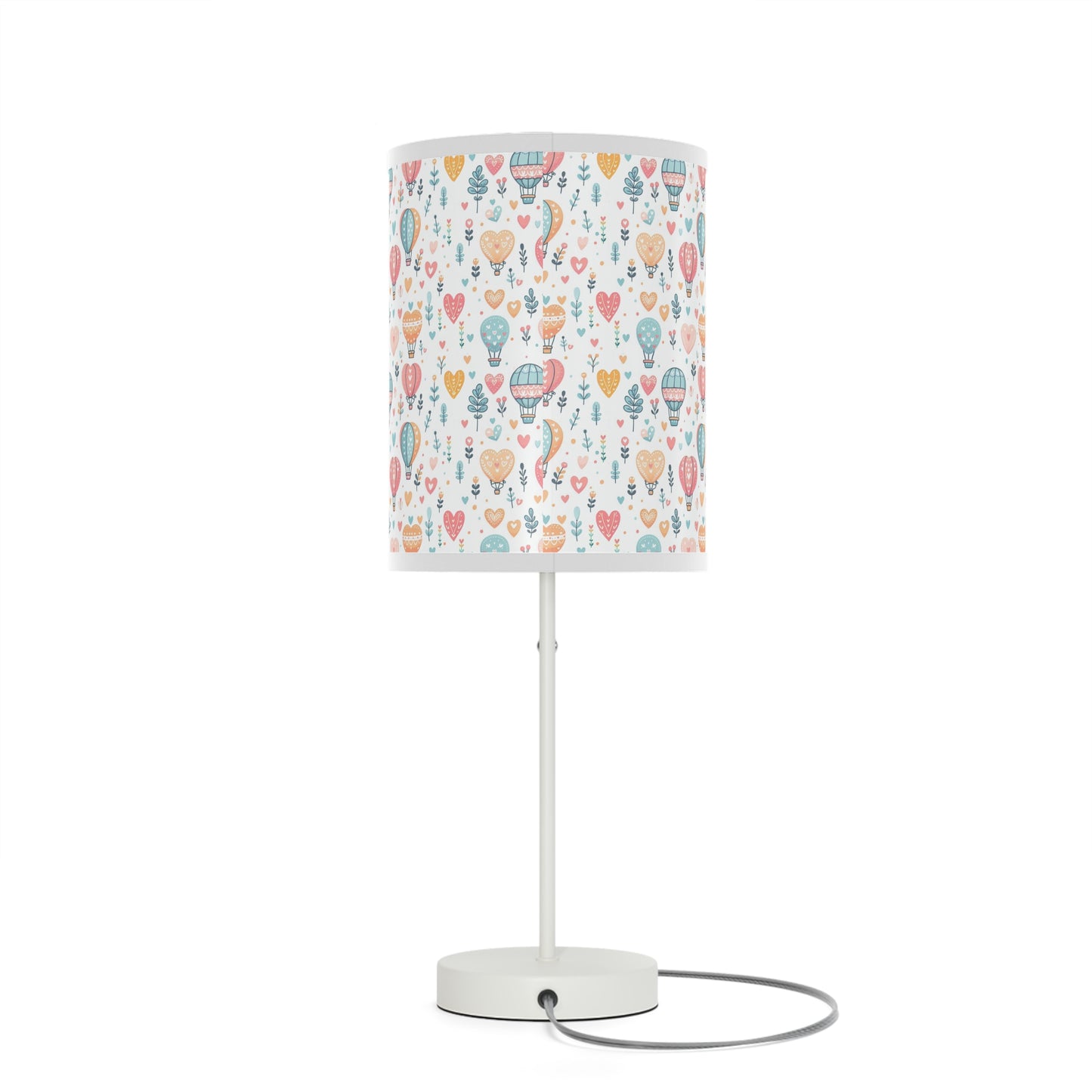 Table Lamp, Hearts & Hot Air Balloons Whimsical Pastel Art, Night Light, Nursery Decor, Bedroom Lamp, Gift for Her, Desk Lamp