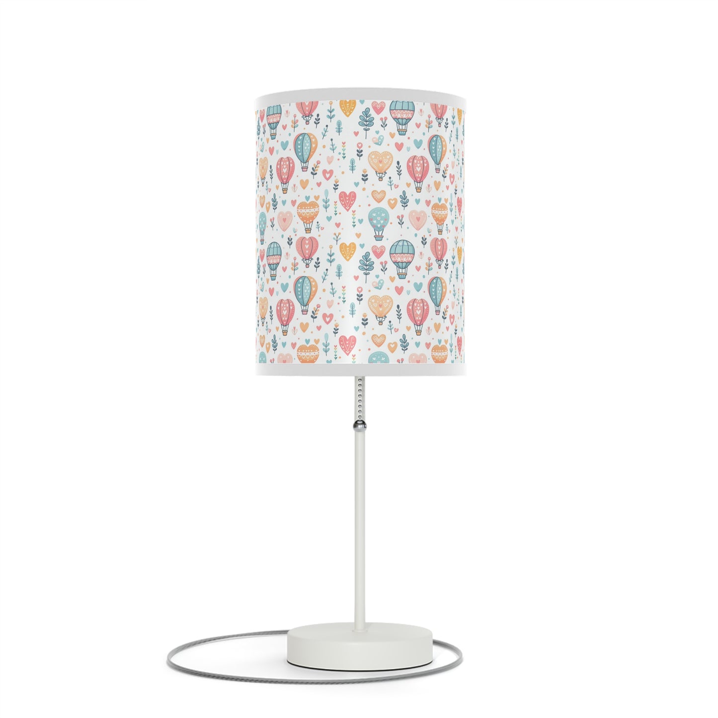 Table Lamp, Hearts & Hot Air Balloons Whimsical Pastel Art, Night Light, Nursery Decor, Bedroom Lamp, Gift for Her, Desk Lamp