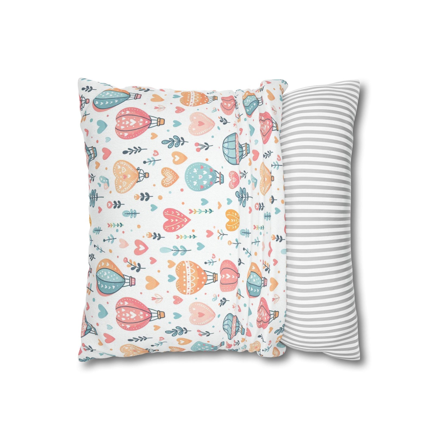 Hearts & Hot Air Balloons Spun Polyester Square Pillowcase