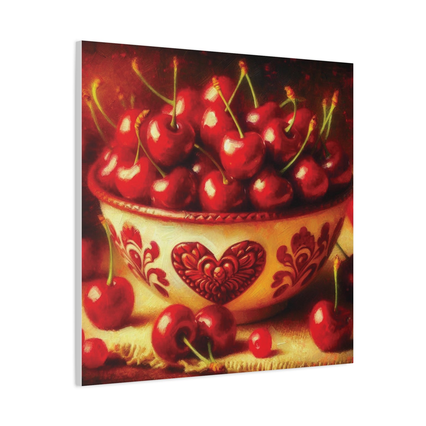 Canvas Print, Love is a Bowl of Cherries, Valentine's Day Gift, Romantic Oil Paint Style Wall Art, Heartwarming Home Decor,