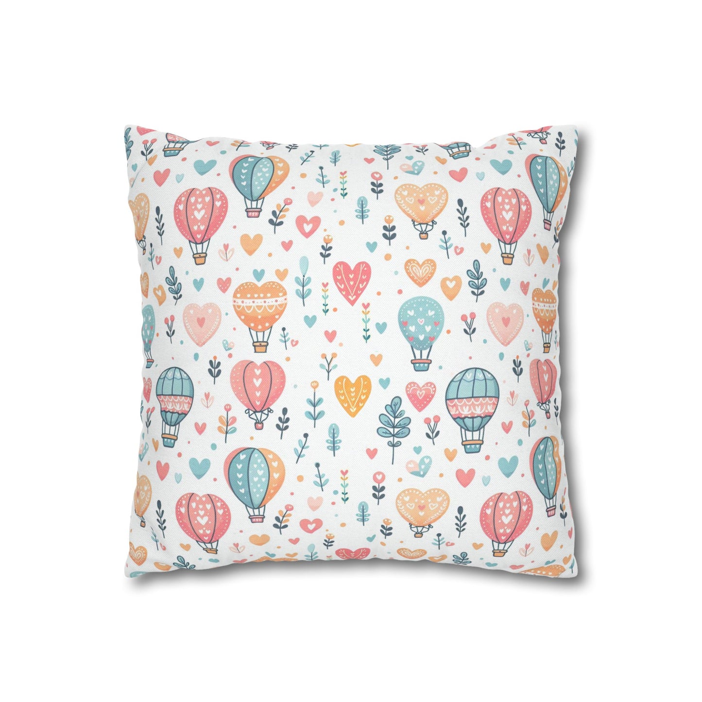 Hearts & Hot Air Balloons Spun Polyester Square Pillowcase