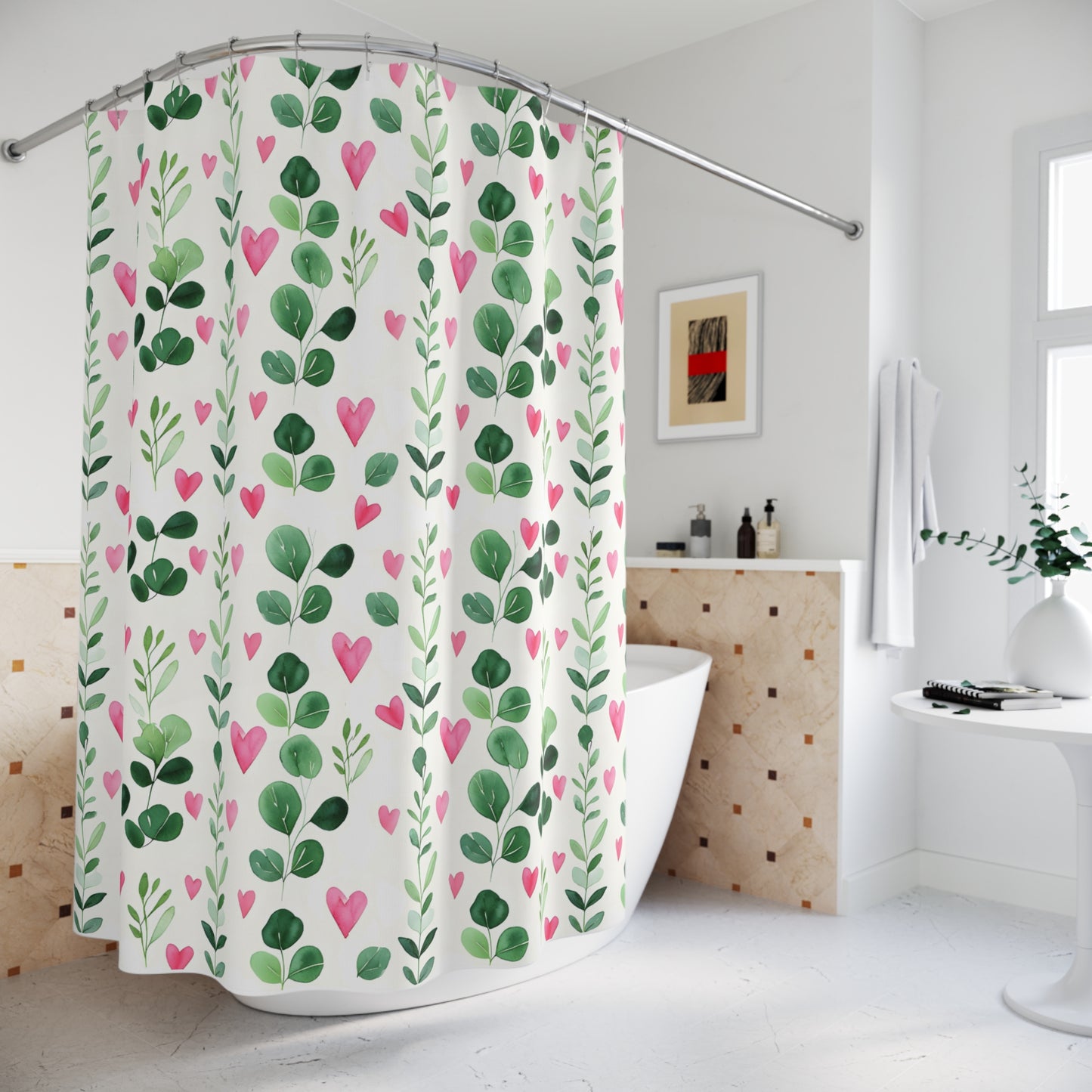 Hearts & Vines Shower Curtain - Cozy, Romantic Bathroom Decor, Valentine's Day Gift, Home Accessories, Floral Bath Curtain, Love Theme Decor