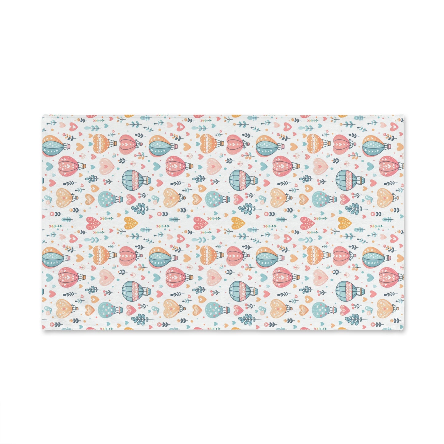 Hand Towel, Hearts & Hot Air Balloons Design, Bathroom Decor, Soft Pastel Colors, Cute Kitchen Towel, Housewarming Gift, Whimsical Towel
