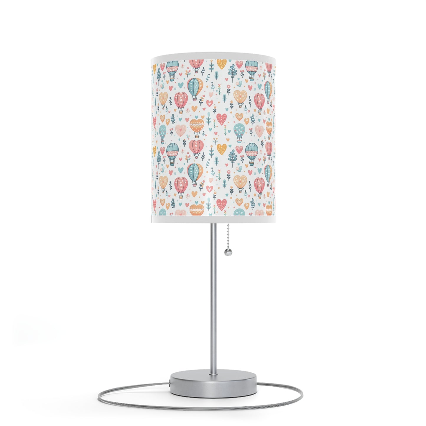 Table Lamp, Hearts & Hot Air Balloons Whimsical Pastel Art, Night Light, Nursery Decor, Bedroom Lamp, Gift for Her, Desk Lamp