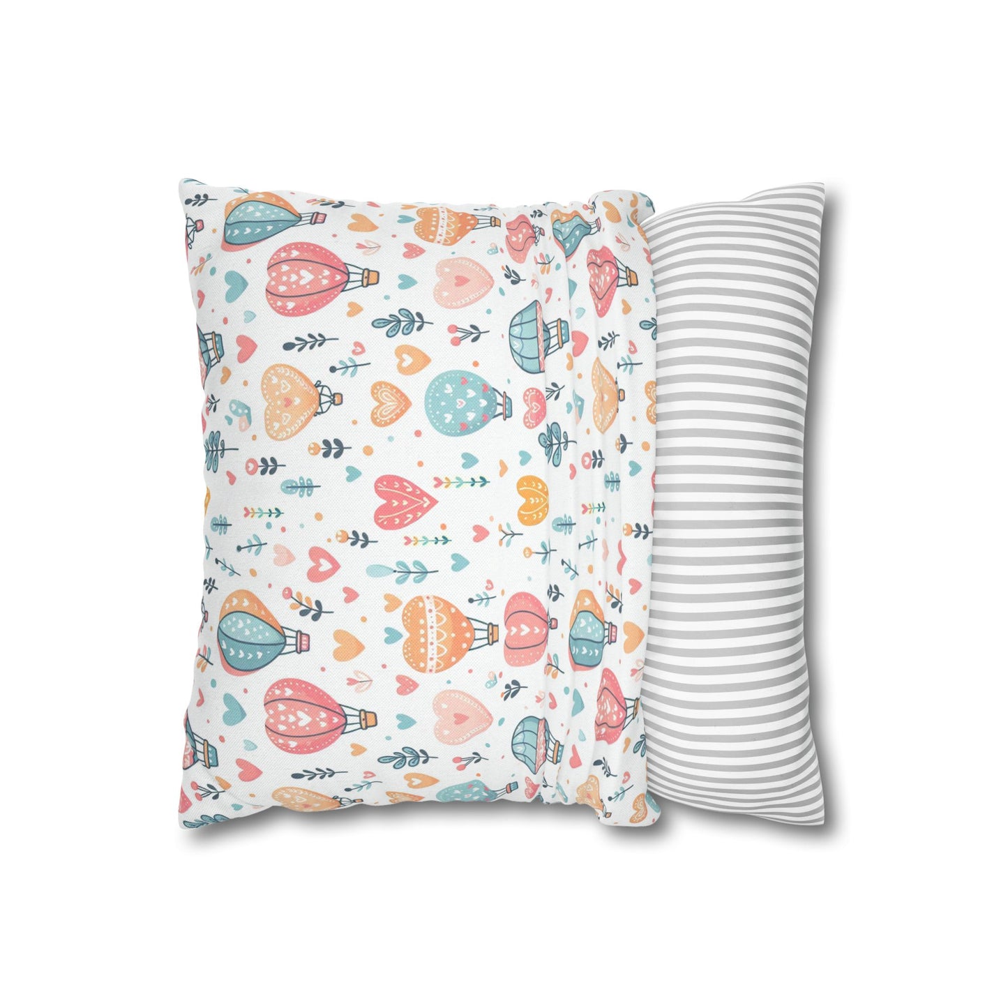 Hearts & Hot Air Balloons Spun Polyester Square Pillowcase