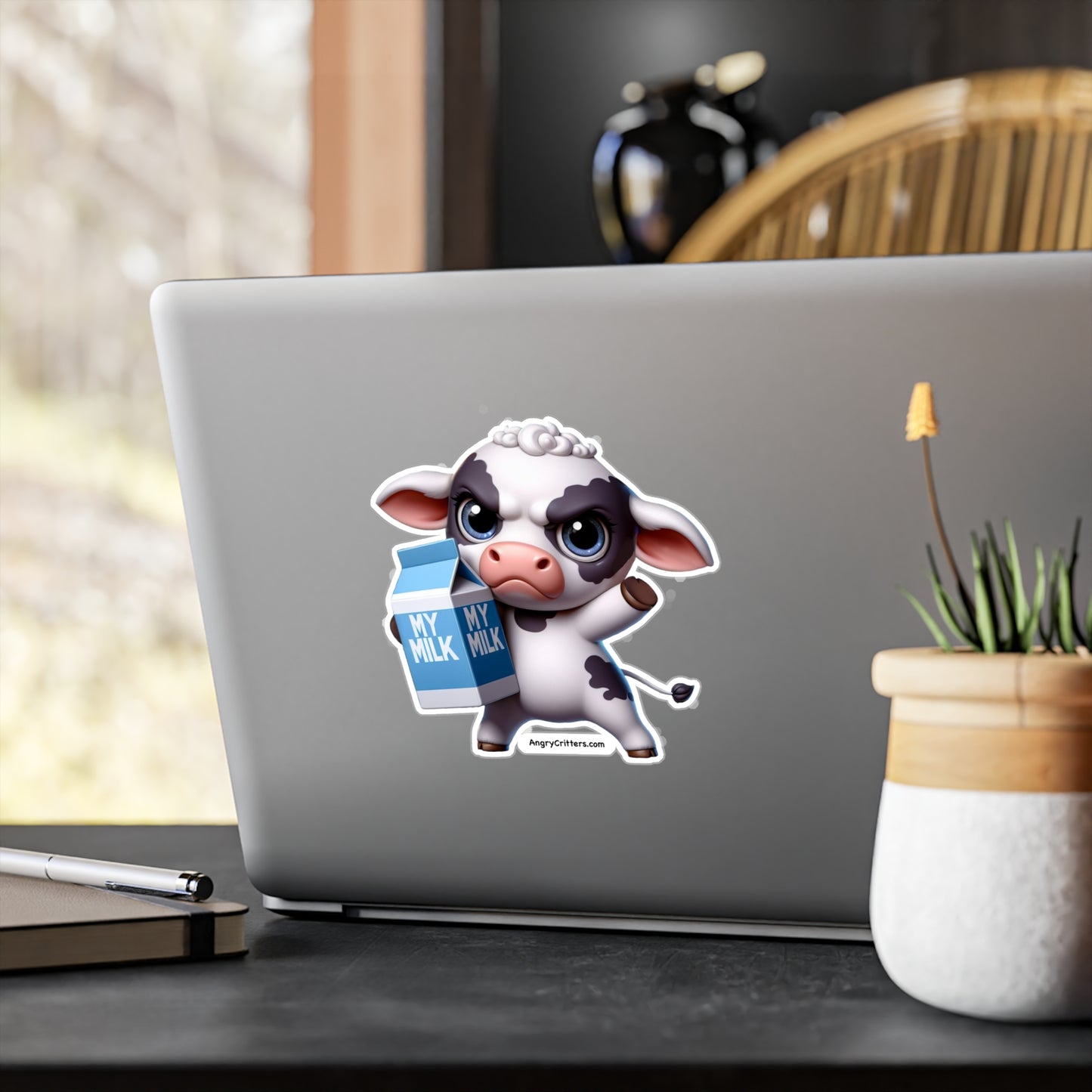 Angry Cow With Milk Decal
