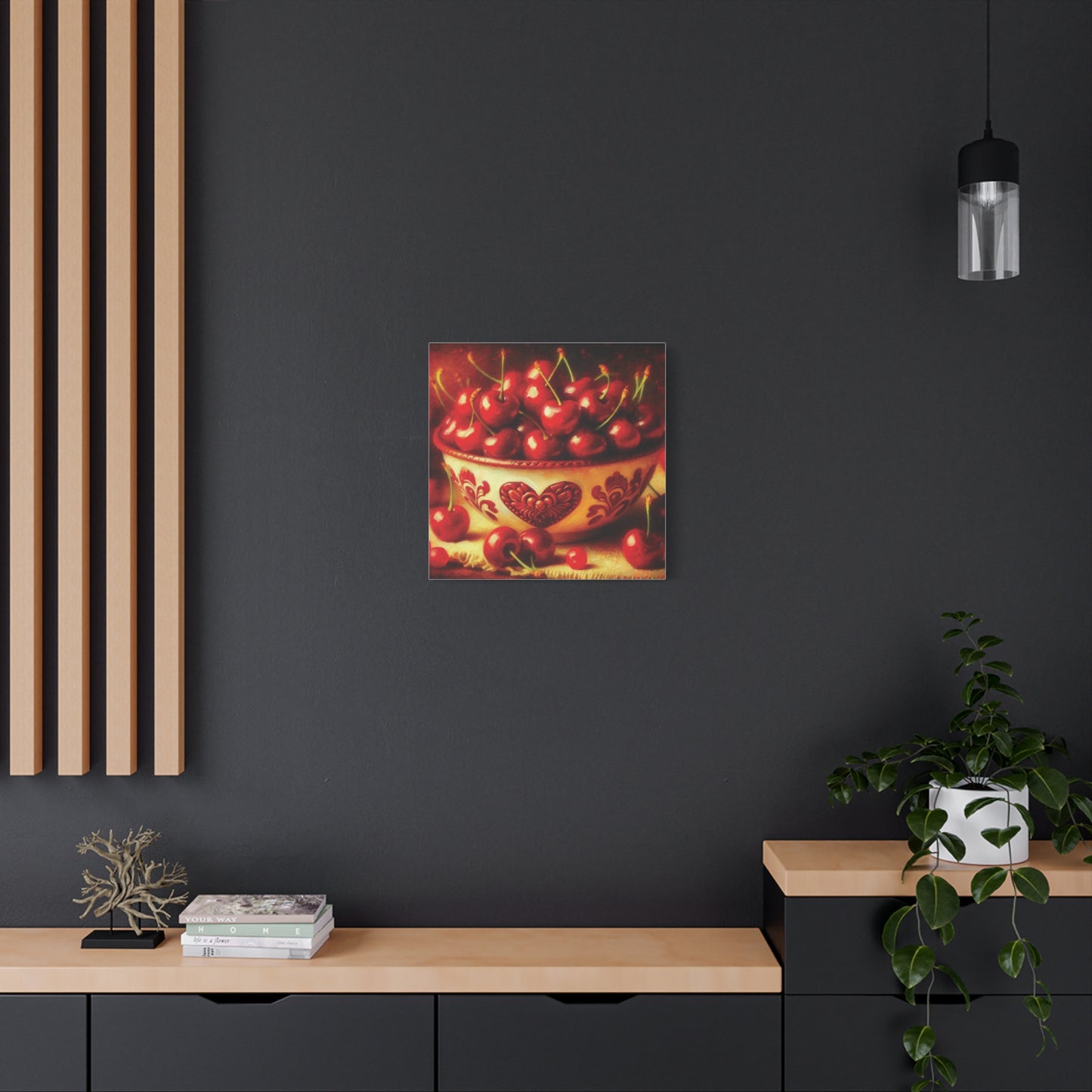 Canvas Print, Love is a Bowl of Cherries, Valentine's Day Gift, Romantic Oil Paint Style Wall Art, Heartwarming Home Decor,