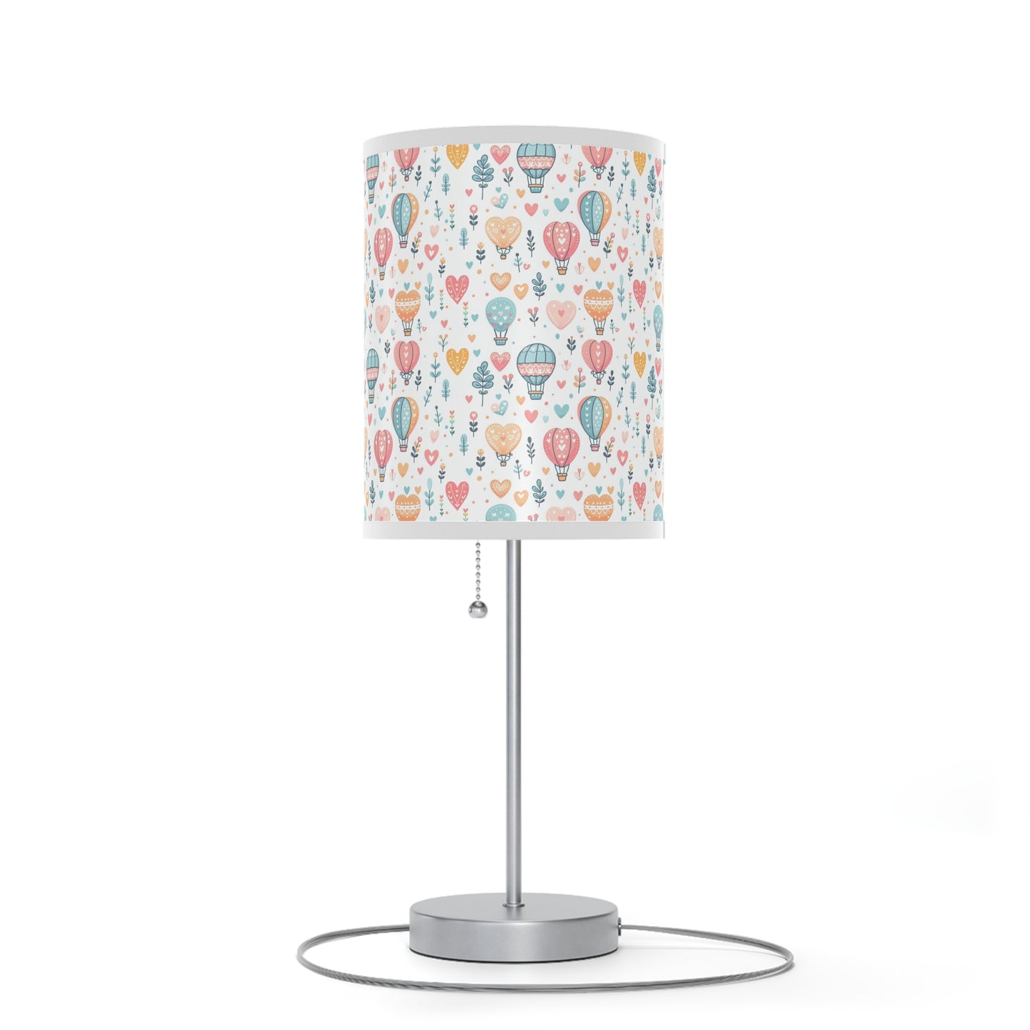 Table Lamp, Hearts & Hot Air Balloons Whimsical Pastel Art, Night Light, Nursery Decor, Bedroom Lamp, Gift for Her, Desk Lamp