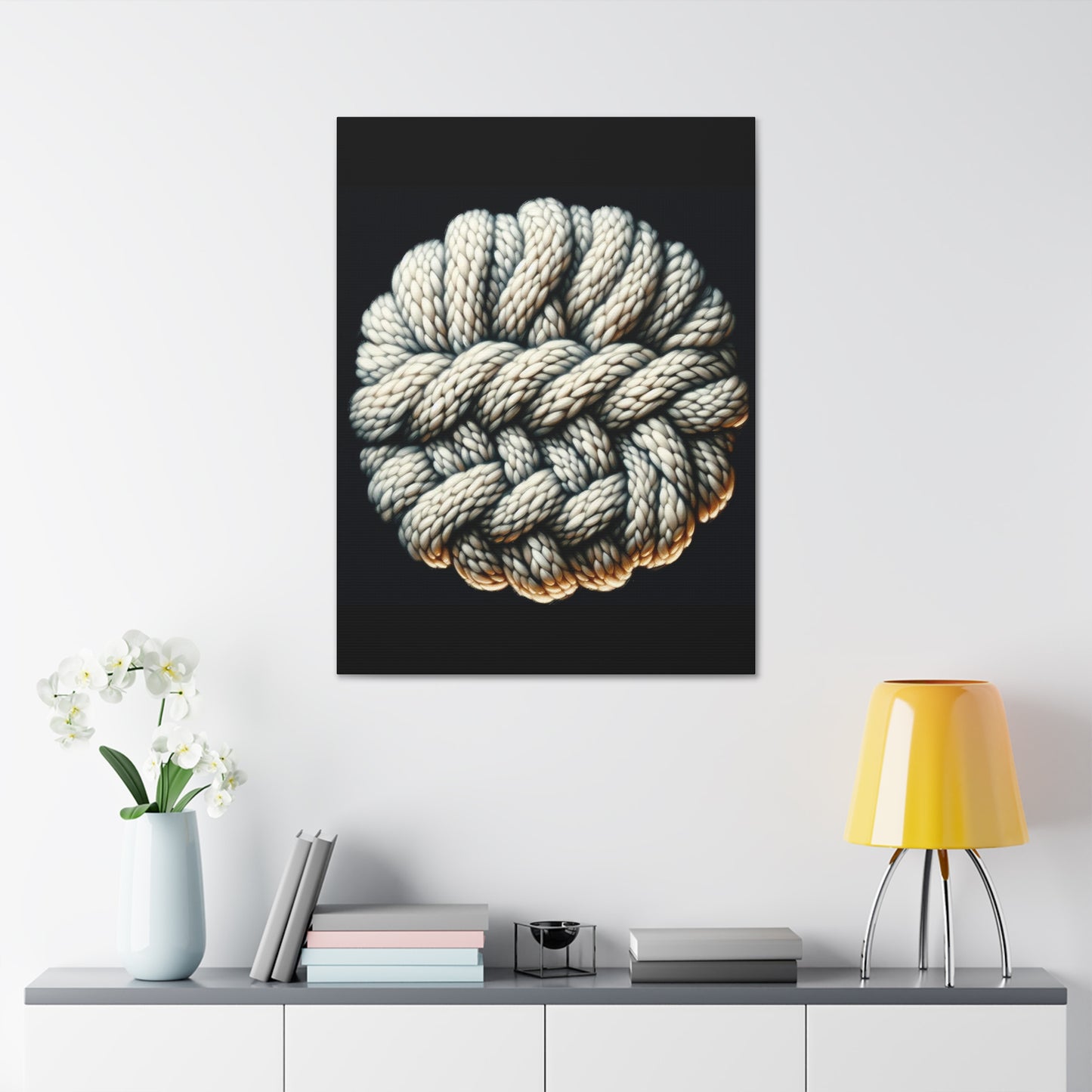 Canvas Stretched, Fisherman Aesthetic Knitted Knot Wall Art, Nautical Decor, Fine Woolens Print, Ocean Theme Painting, Oil