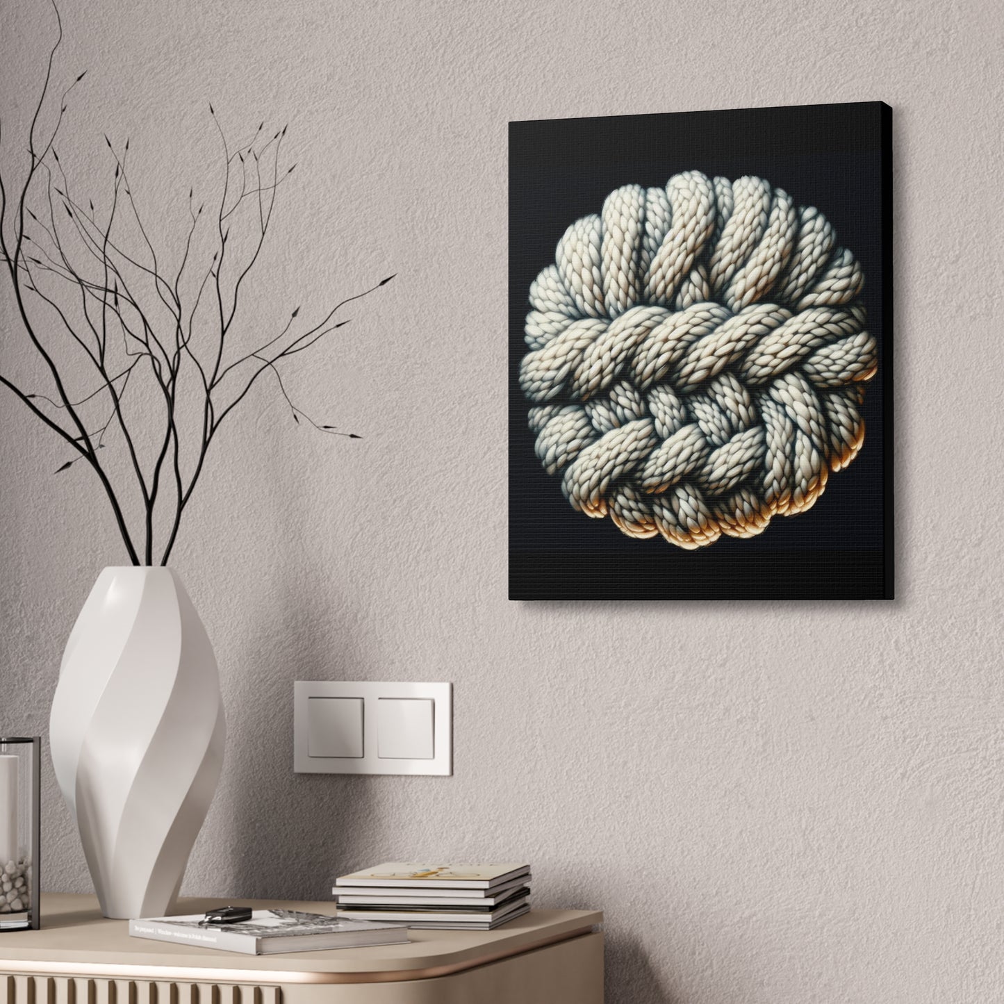Canvas Stretched, Fisherman Aesthetic Knitted Knot Wall Art, Nautical Decor, Fine Woolens Print, Ocean Theme Painting, Oil