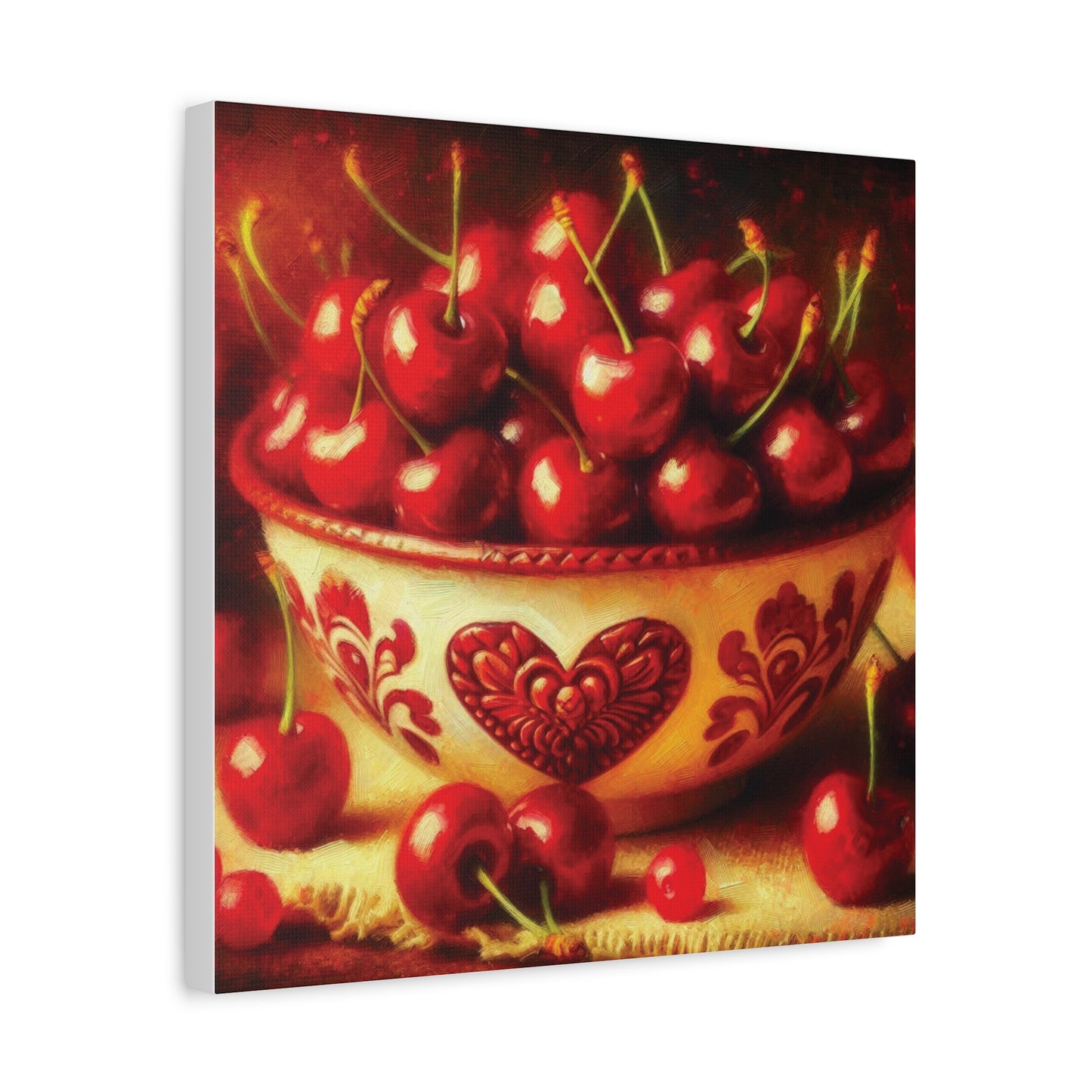Canvas Print, Love is a Bowl of Cherries, Valentine's Day Gift, Romantic Oil Paint Style Wall Art, Heartwarming Home Decor,