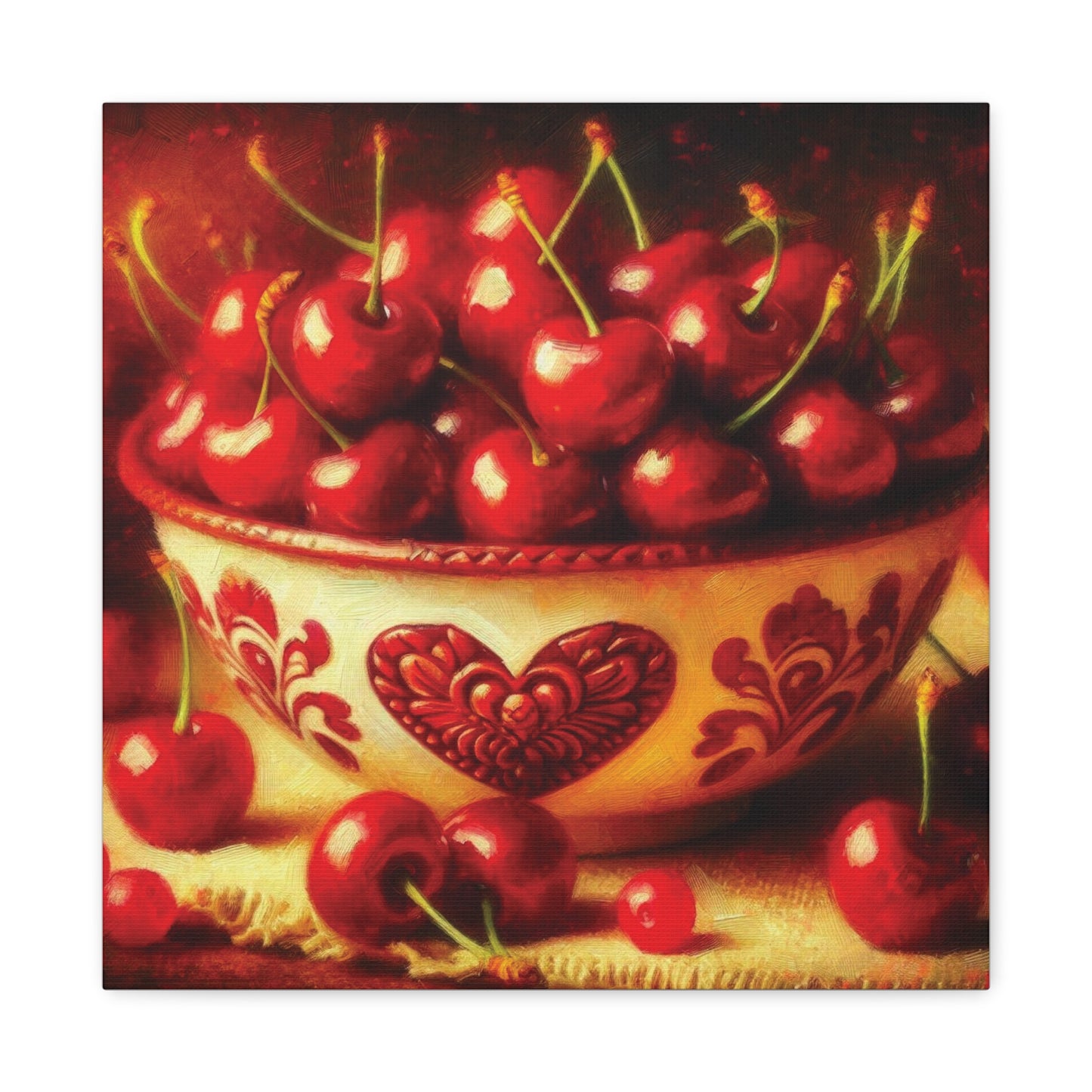 Canvas Print, Love is a Bowl of Cherries, Valentine's Day Gift, Romantic Oil Paint Style Wall Art, Heartwarming Home Decor,