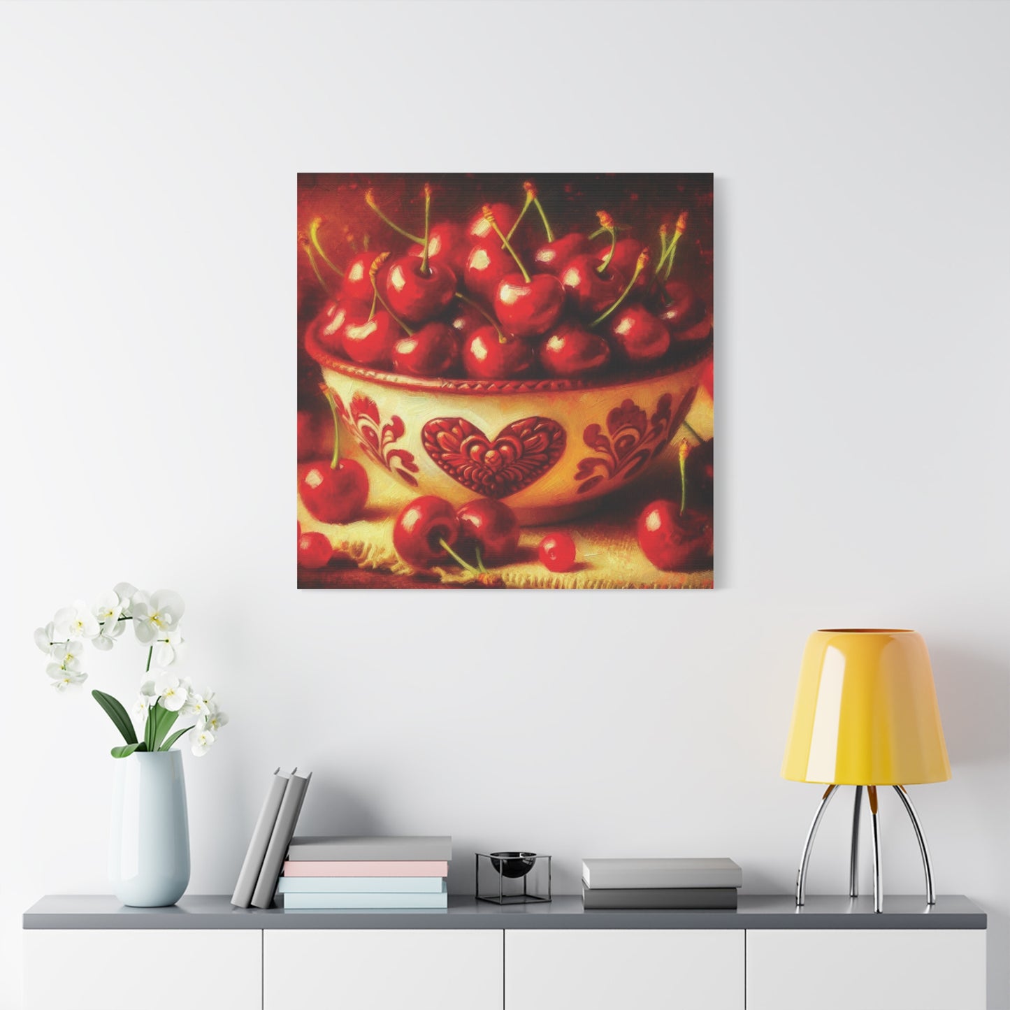 Canvas Print, Love is a Bowl of Cherries, Valentine's Day Gift, Romantic Oil Paint Style Wall Art, Heartwarming Home Decor,