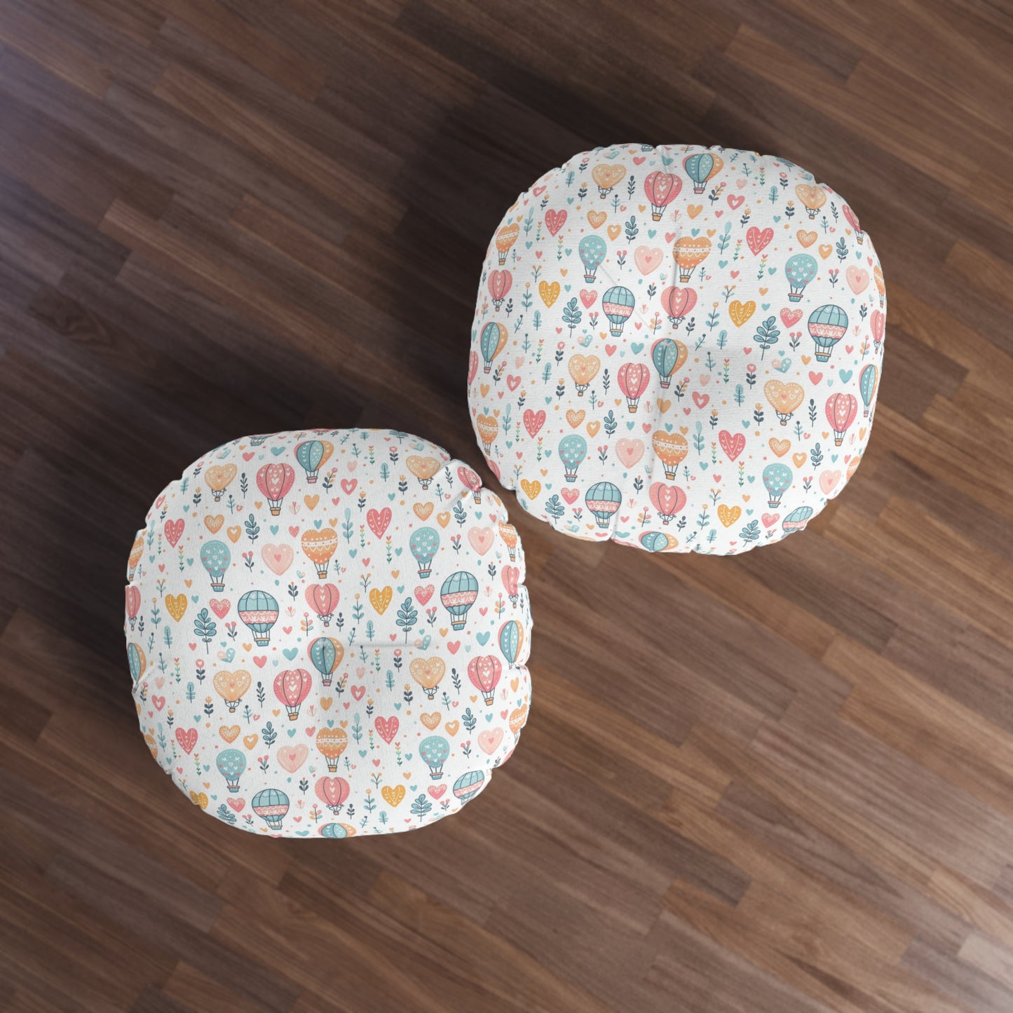 Hearts & Hot Air Balloons Tufted Floor Pillow, Round