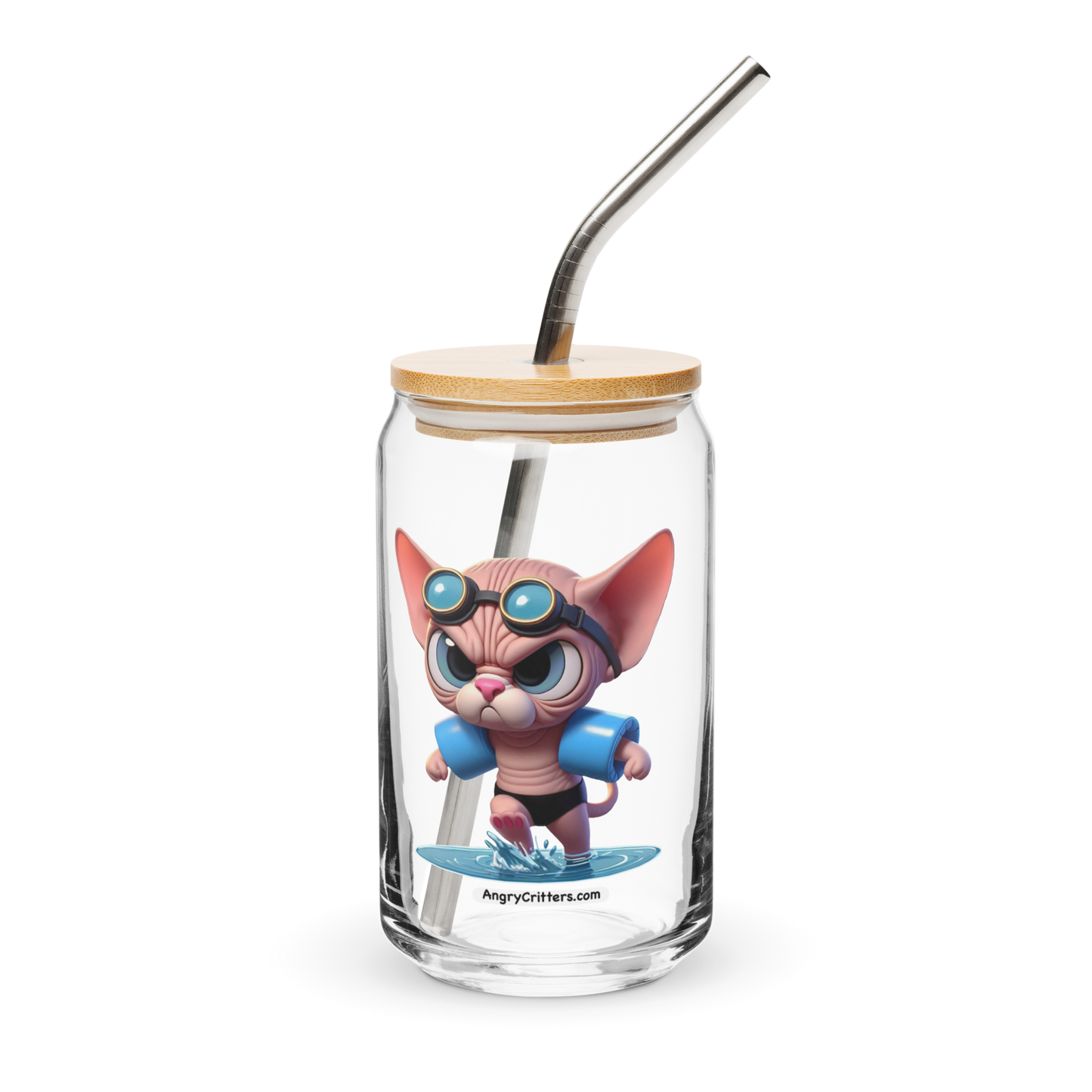 Angry Critters - Swimming Sphinx Cat, Can-shaped glass