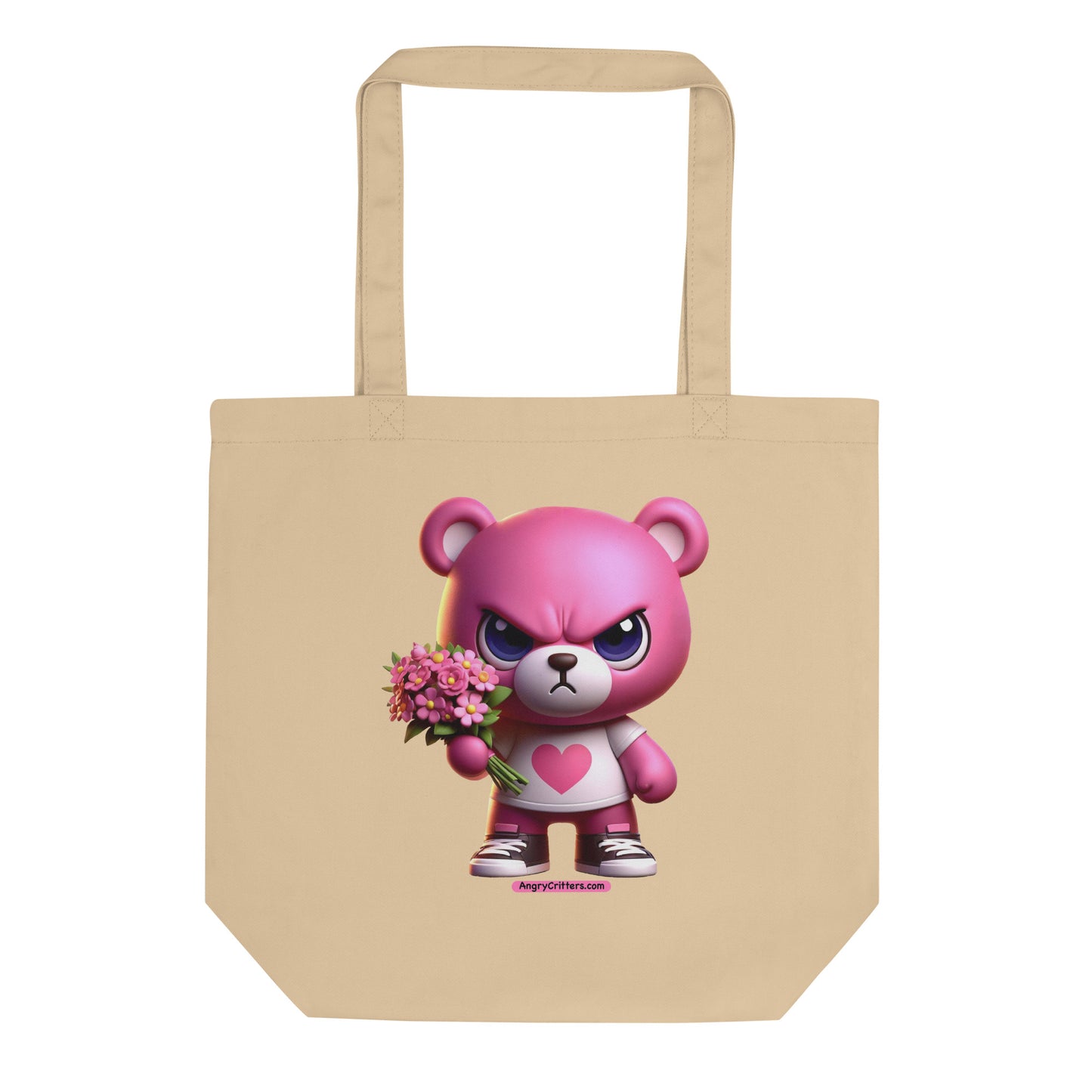 Angry Critters - Pink Teddy Bear with Heart Eco Tote Bag