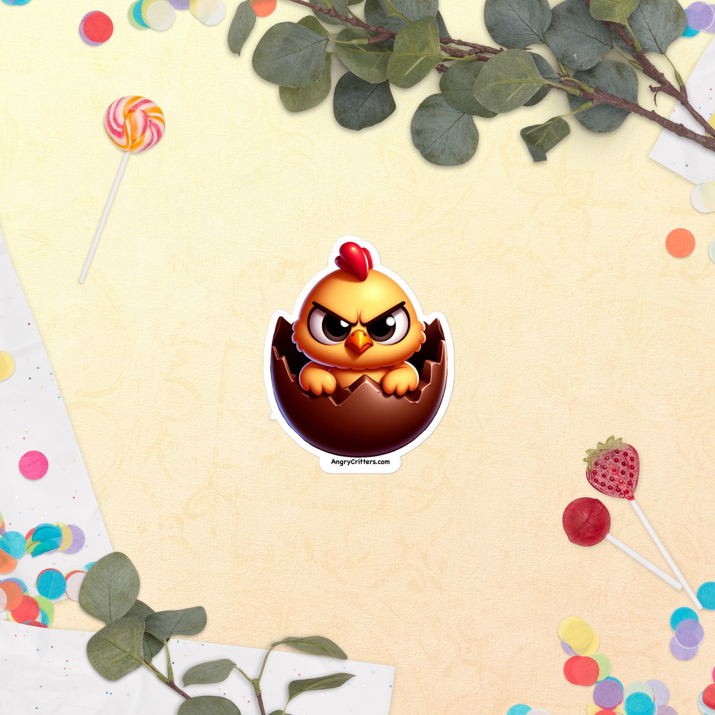 Angry Critters - Chick in Chocolate Egg Bubble-free stickers