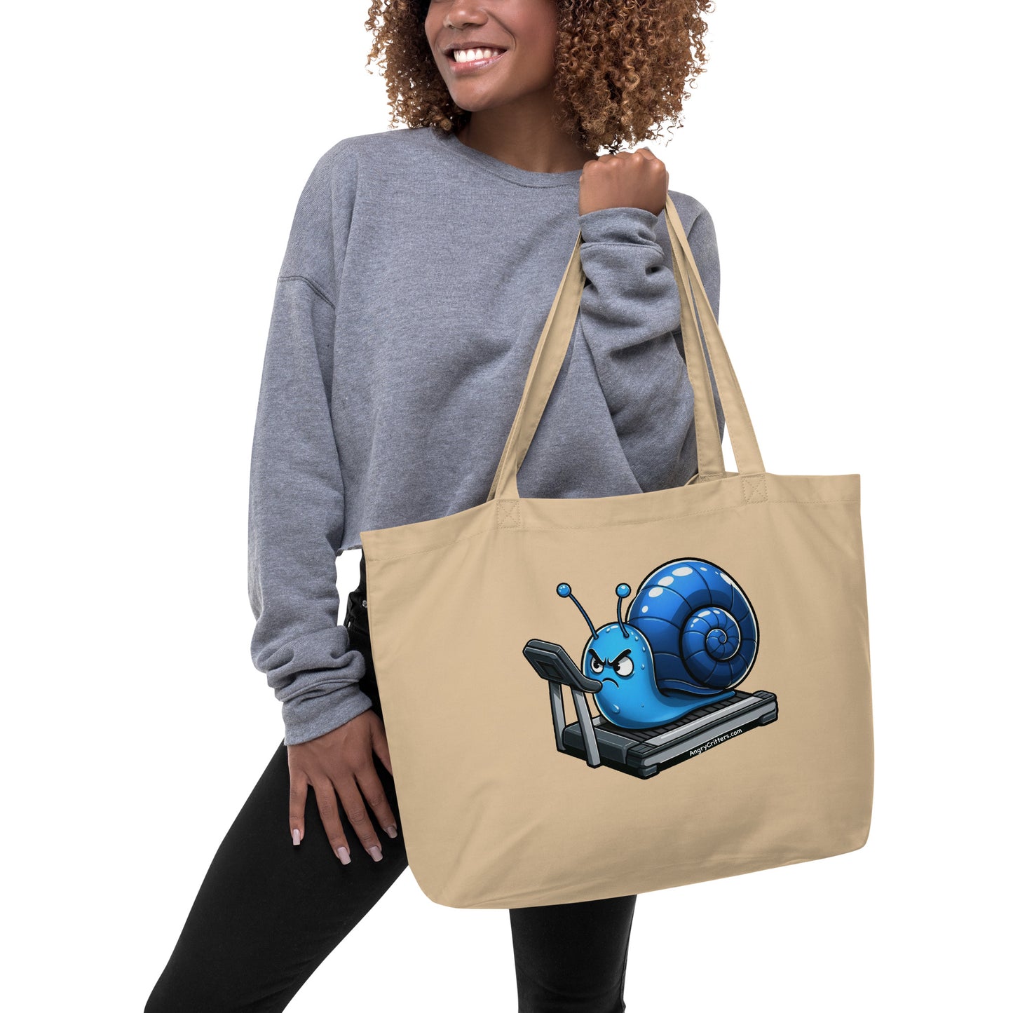 Angry Critters - Snail on a Treadmill Large organic tote bag