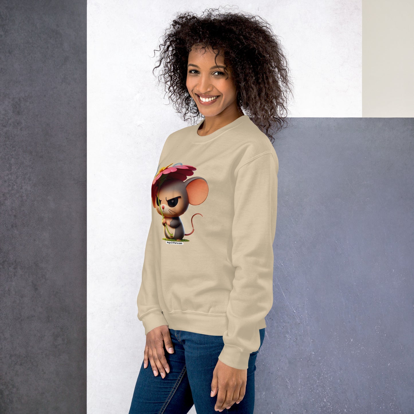 Angry Critters - Mouse with Flower Umbrella, Unisex Sweatshirt