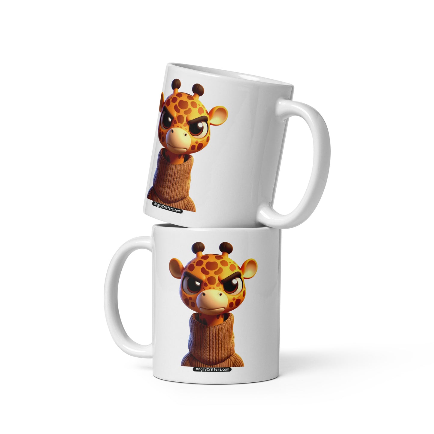 Angry Critters - Giraffe in Turtleneck White glossy mug