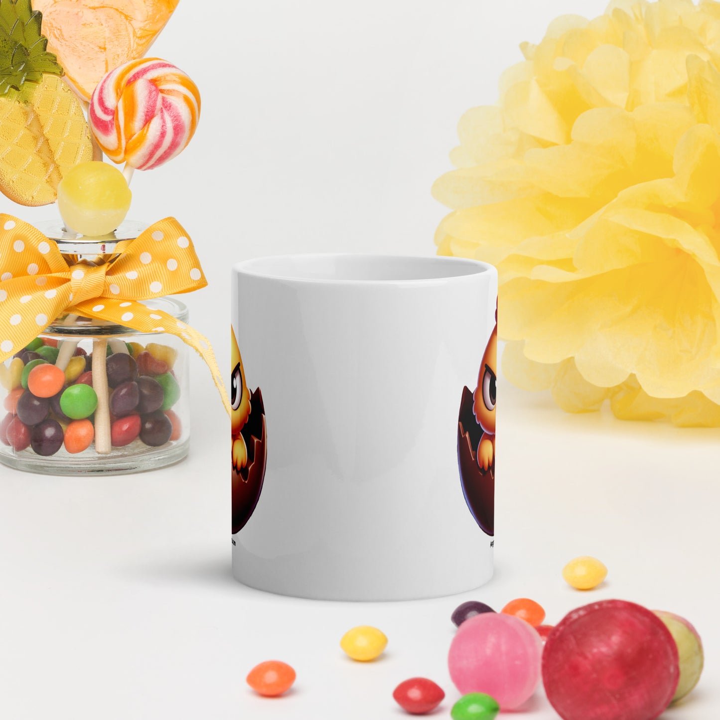 Angry Critters - Chick in Chocolate Egg White glossy mug